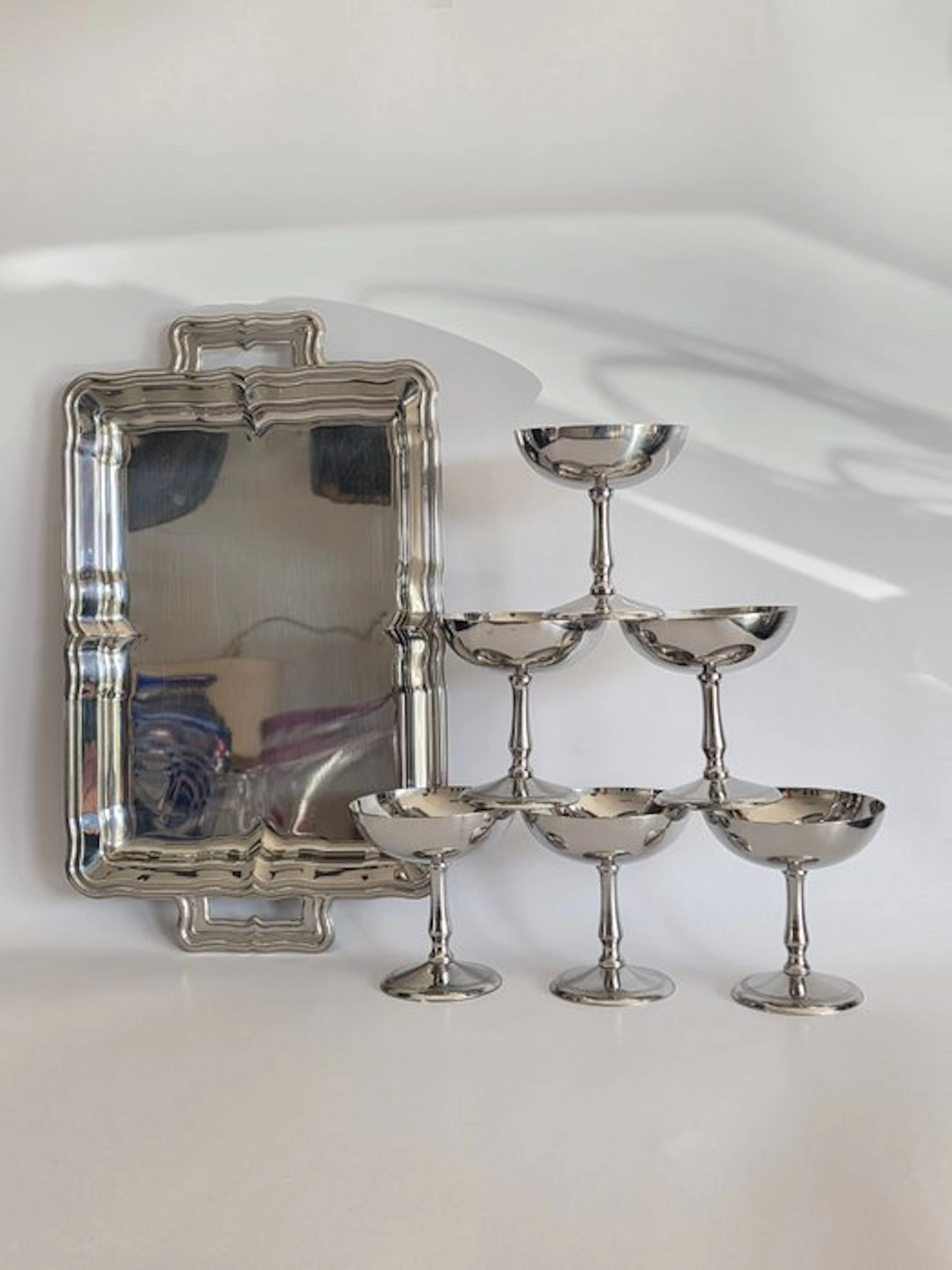 Inoxpan - Dessert service (7) - Ijscoupe - Stainless steel - Coupe with a tray