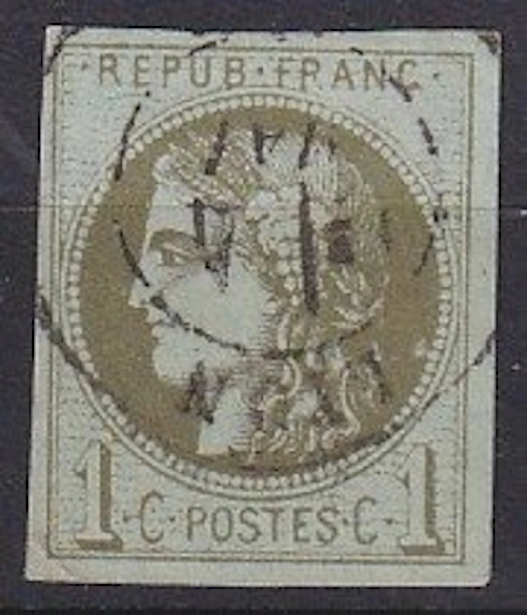France 1870 - Bordeaux 1c olive Report 3 CAD type 15 - Yvert n°39C