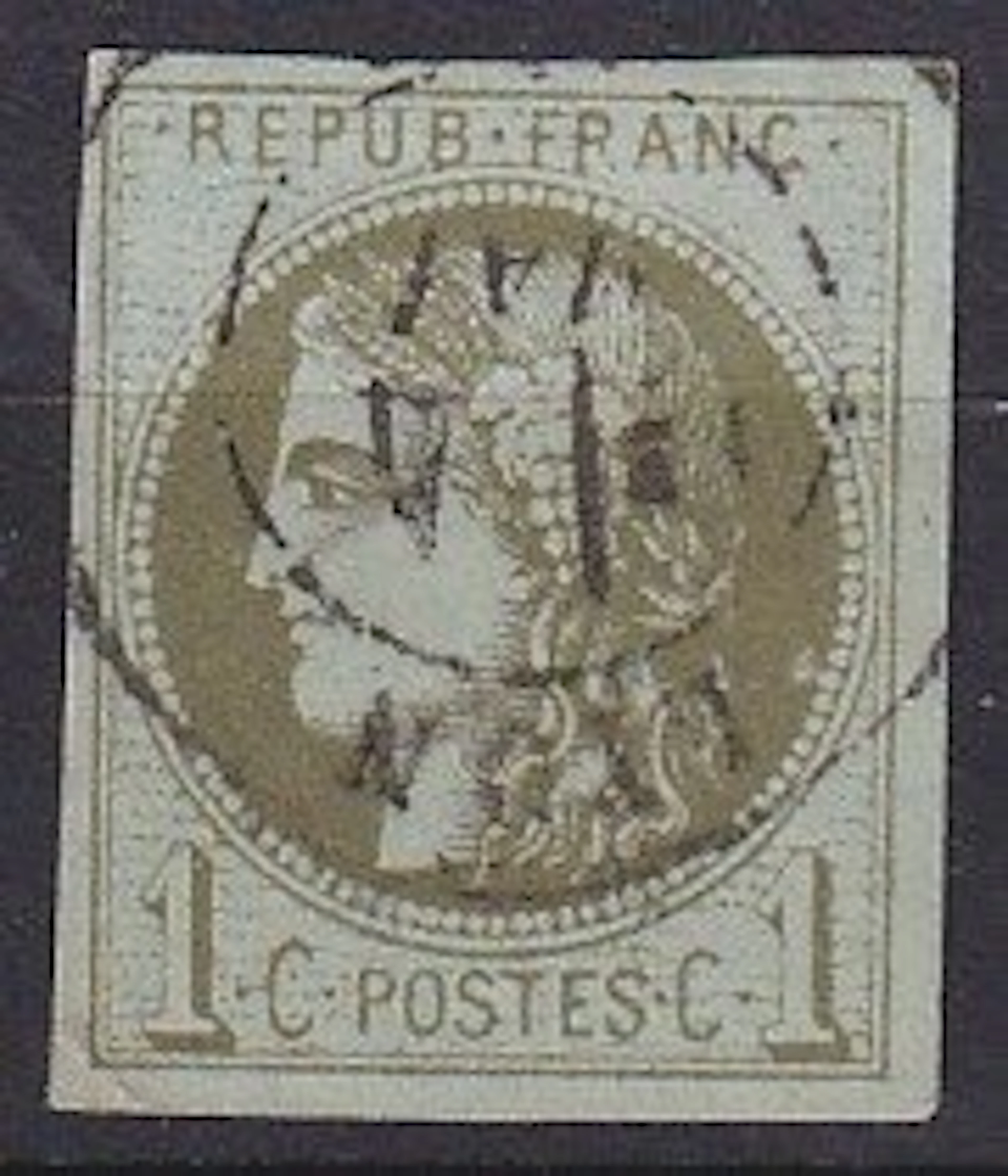 France 1870 - Bordeaux 1c olive Report 3 CAD type 15 - Yvert n°39C