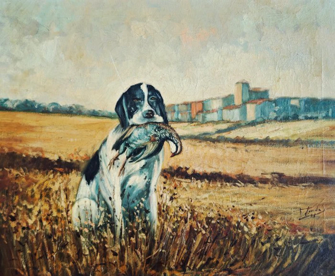 École animalière européenne (XX) - Chien de chasse avec sa proie - NO RESERVE
