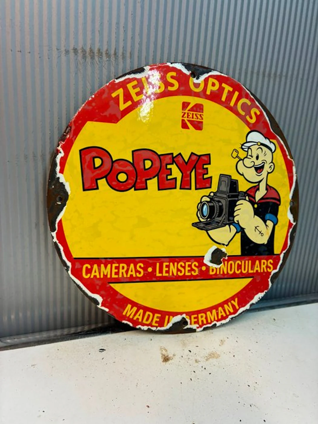 Rond Zeiss Optics Popeye emaille reclamebord – camera’s