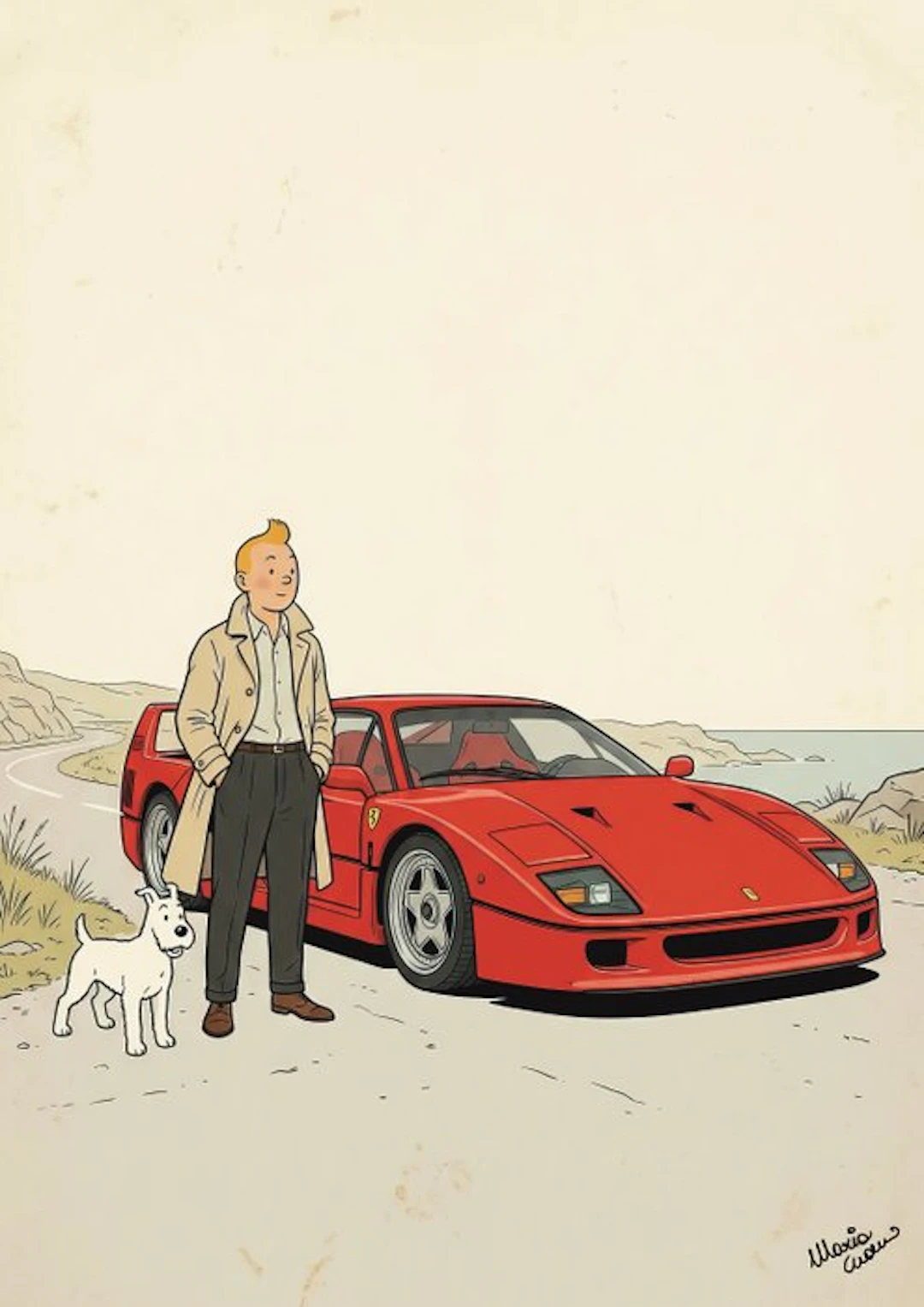 Maria Cuomo - TINTIN'S ROAD TOUR FERRARI F 40 Canvas Limited Edition