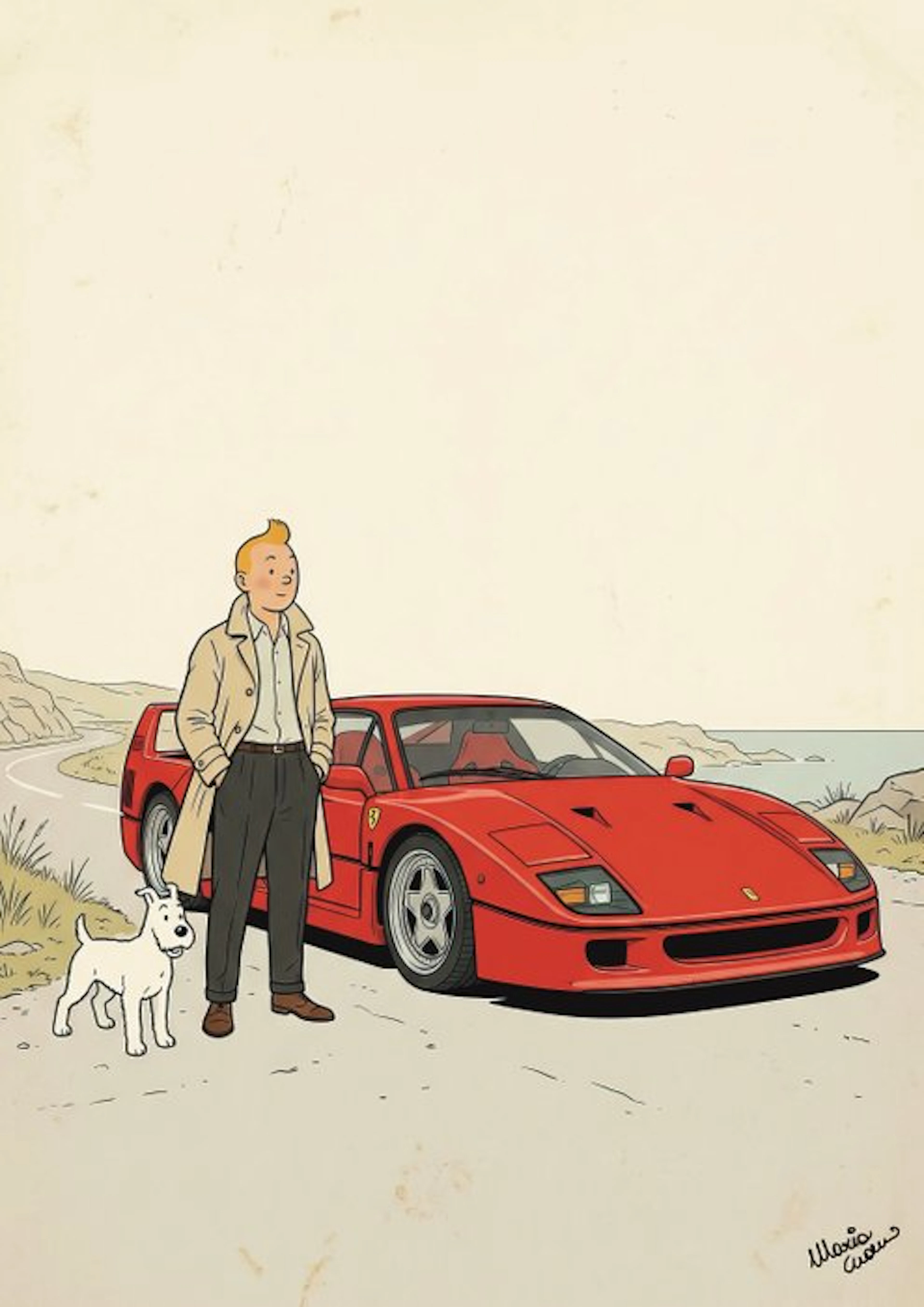 Maria Cuomo - TINTIN'S ROAD TOUR FERRARI F 40 Canvas Limited Edition