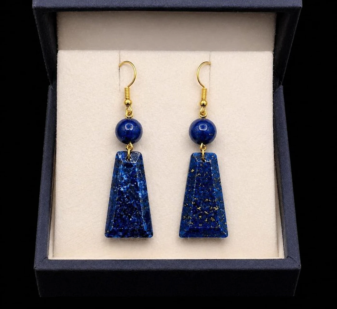 Exquisite Natural Lapis Lazuli Earrings of First Quality - Pensientes