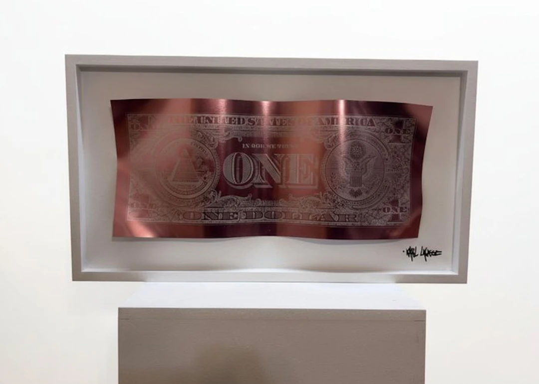 Karl Lagasse - Sculpture Alluminium et Bois *One dollar minimalist Pink*