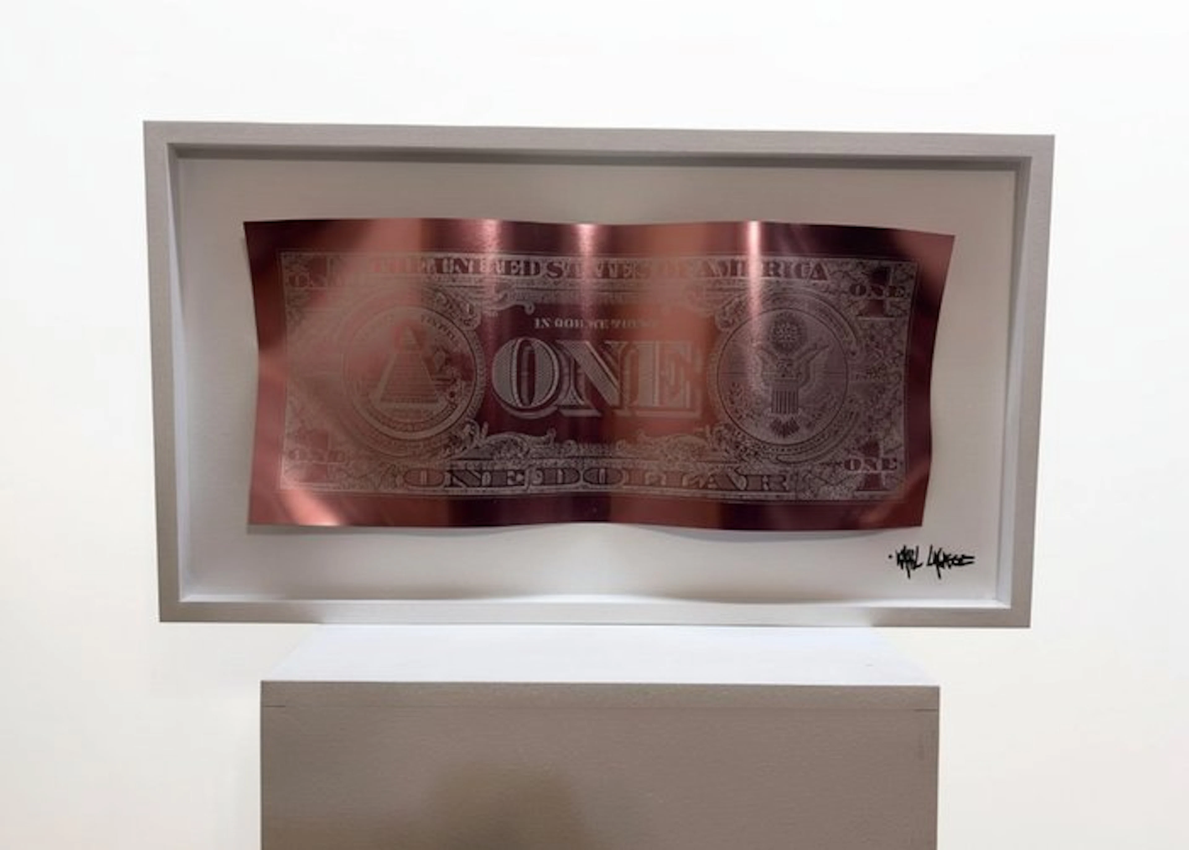 Karl Lagasse - Sculpture Alluminium et Bois *One dollar minimalist Pink*