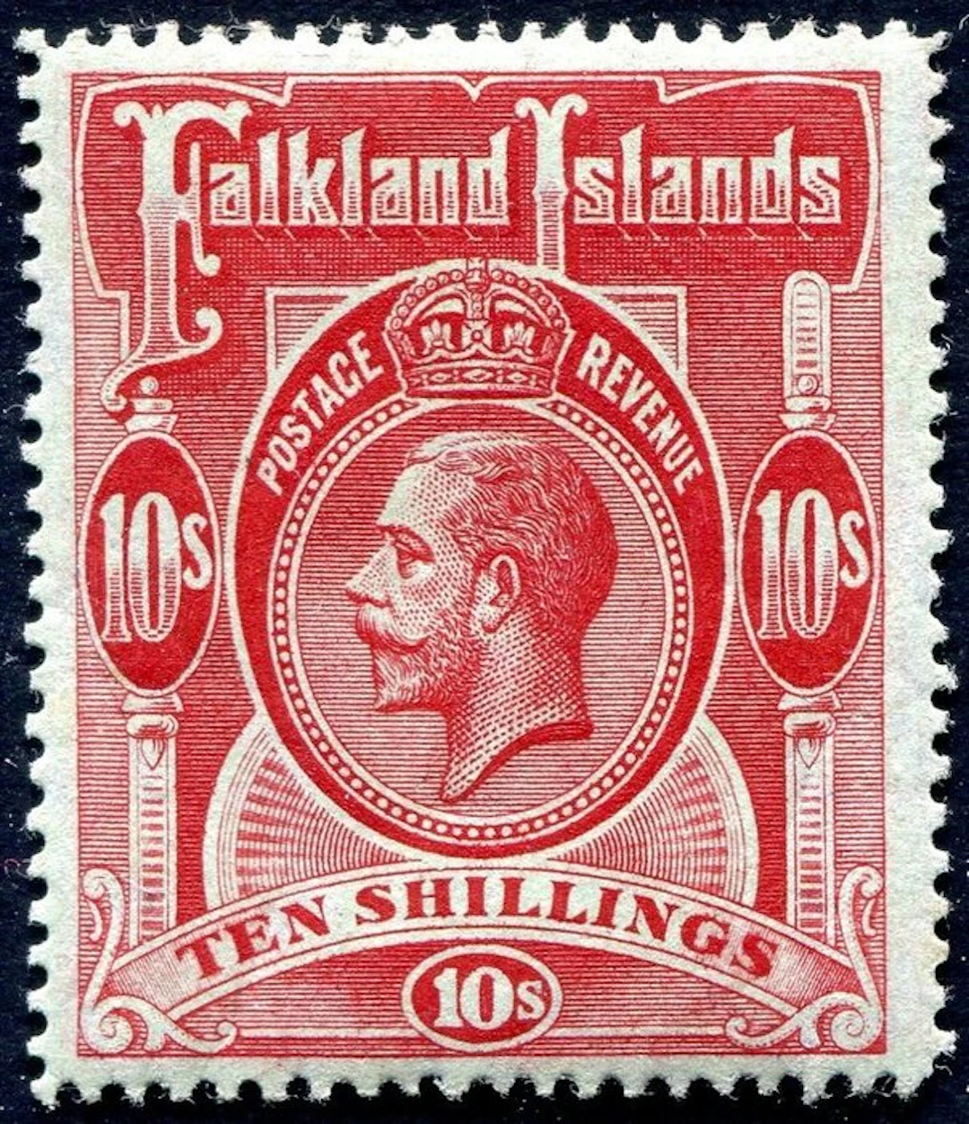 Falkland Islands 1914 - George V, 10 sh. red on green - SG 68