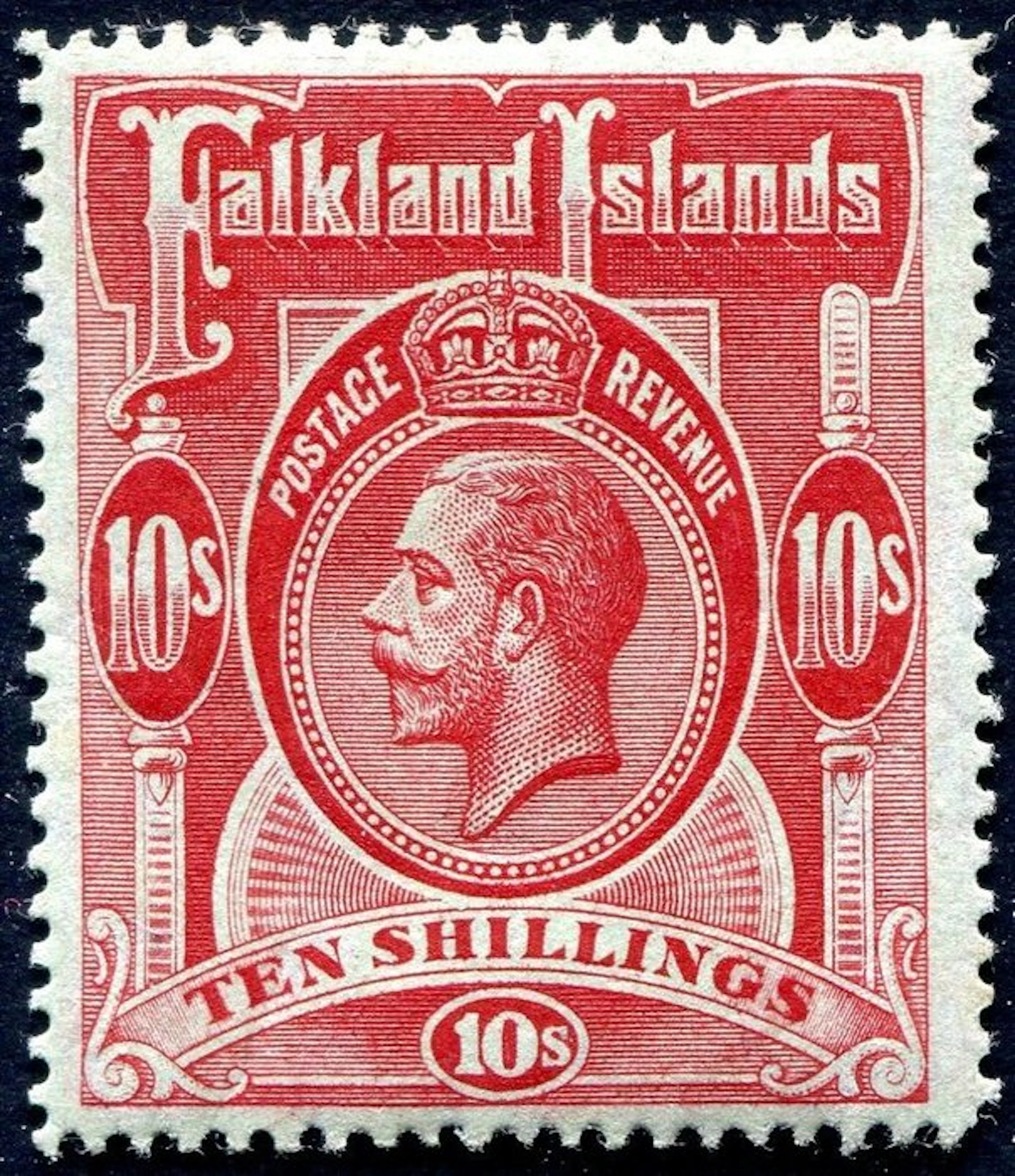 Falkland Islands 1914 - George V, 10 sh. red on green - SG 68
