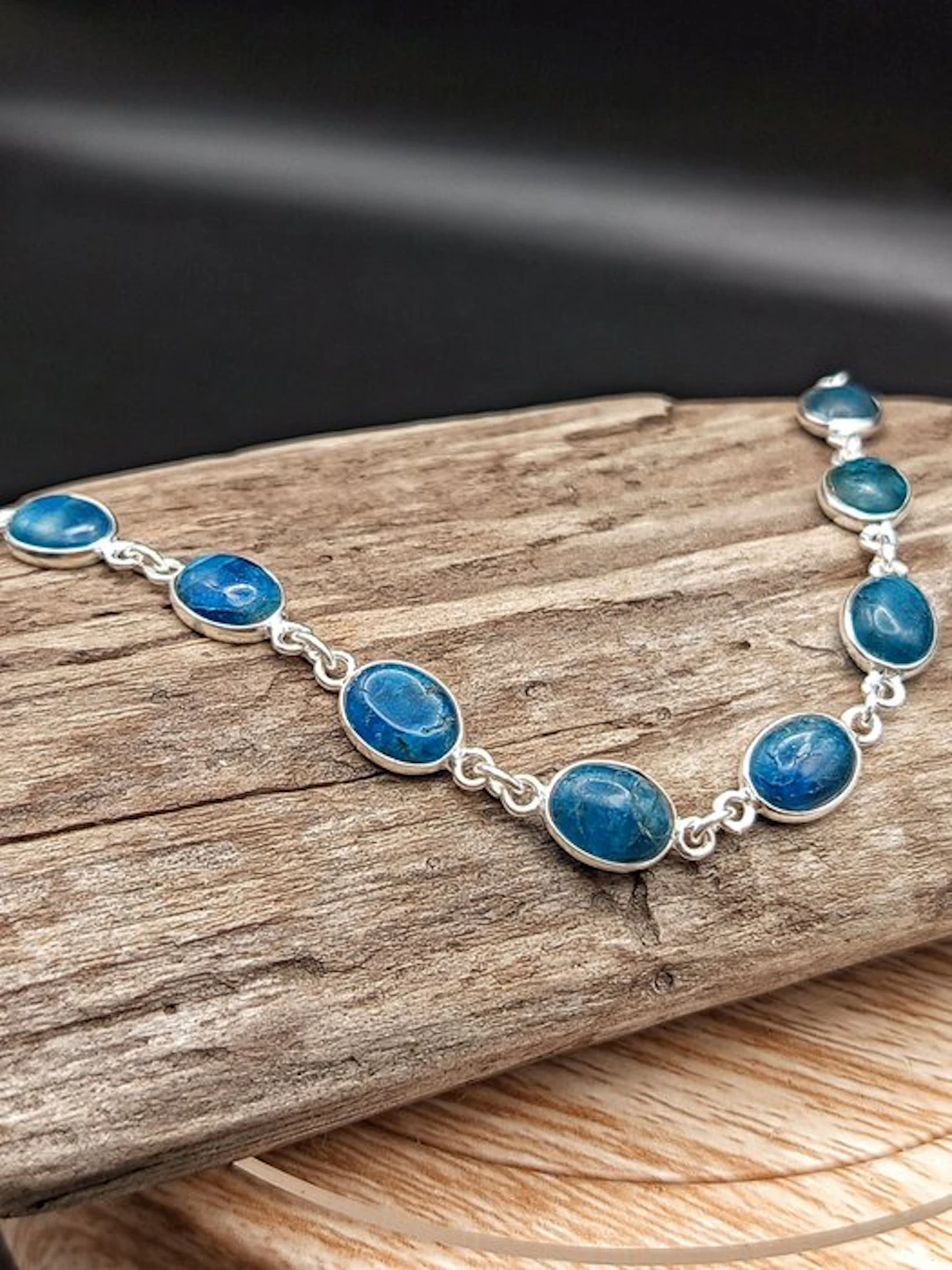 Unique Piece: 925 Silver Bracelet with Apatite – Top Quality- 7.2 g - (1)