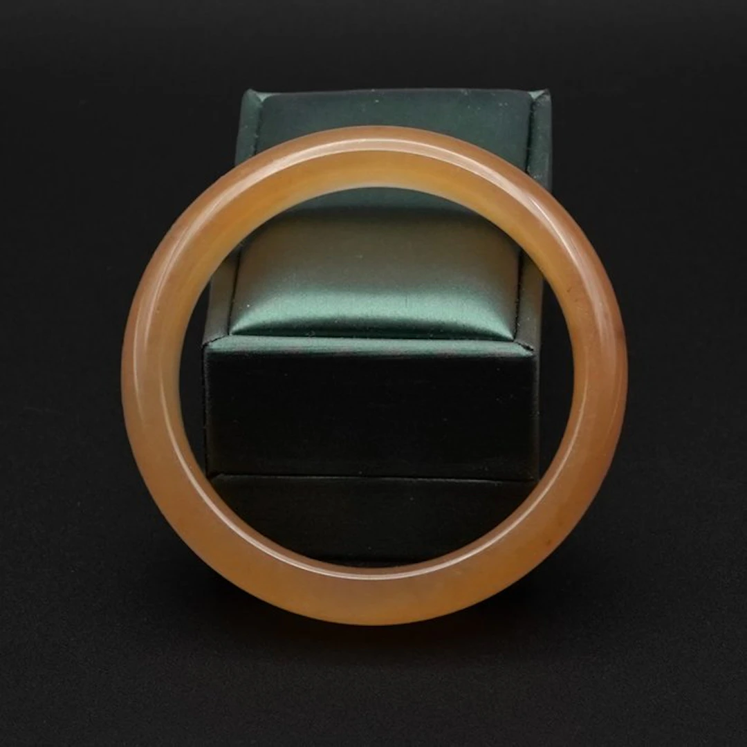Natural Nephrite Yellow Jade Bangle - Polished Honey-Tone Bracelet