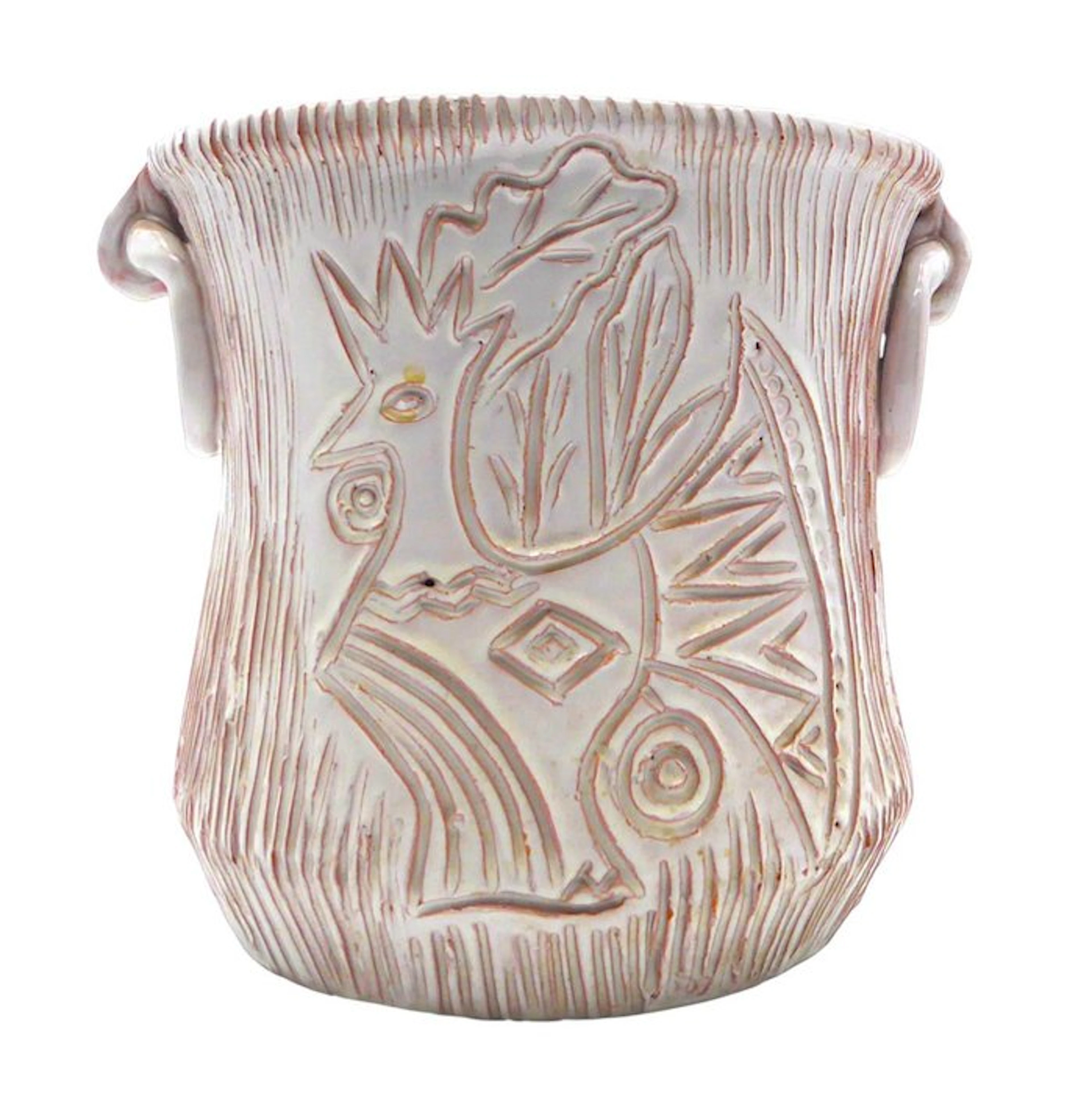Vase - Large cachepot with motif "Pavoncella/Gallo" Sardinian sgraffito
