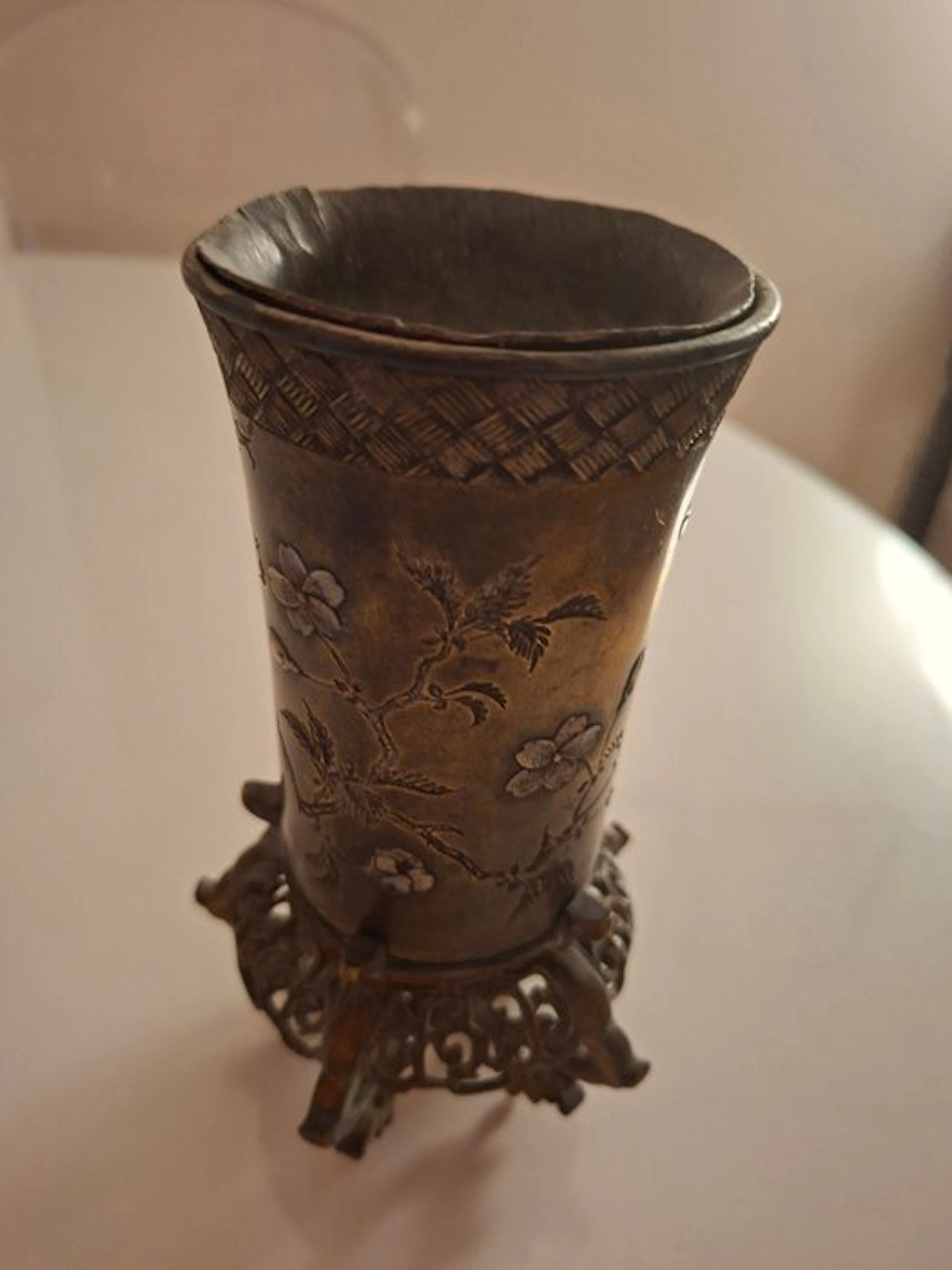Art Nouveau Offering vessel - Patinated bronze...