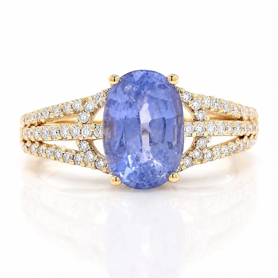 No reserve price - Ring - 14 kt. Yellow gold - 2.50ct. tw. Sapphire - Diamond
