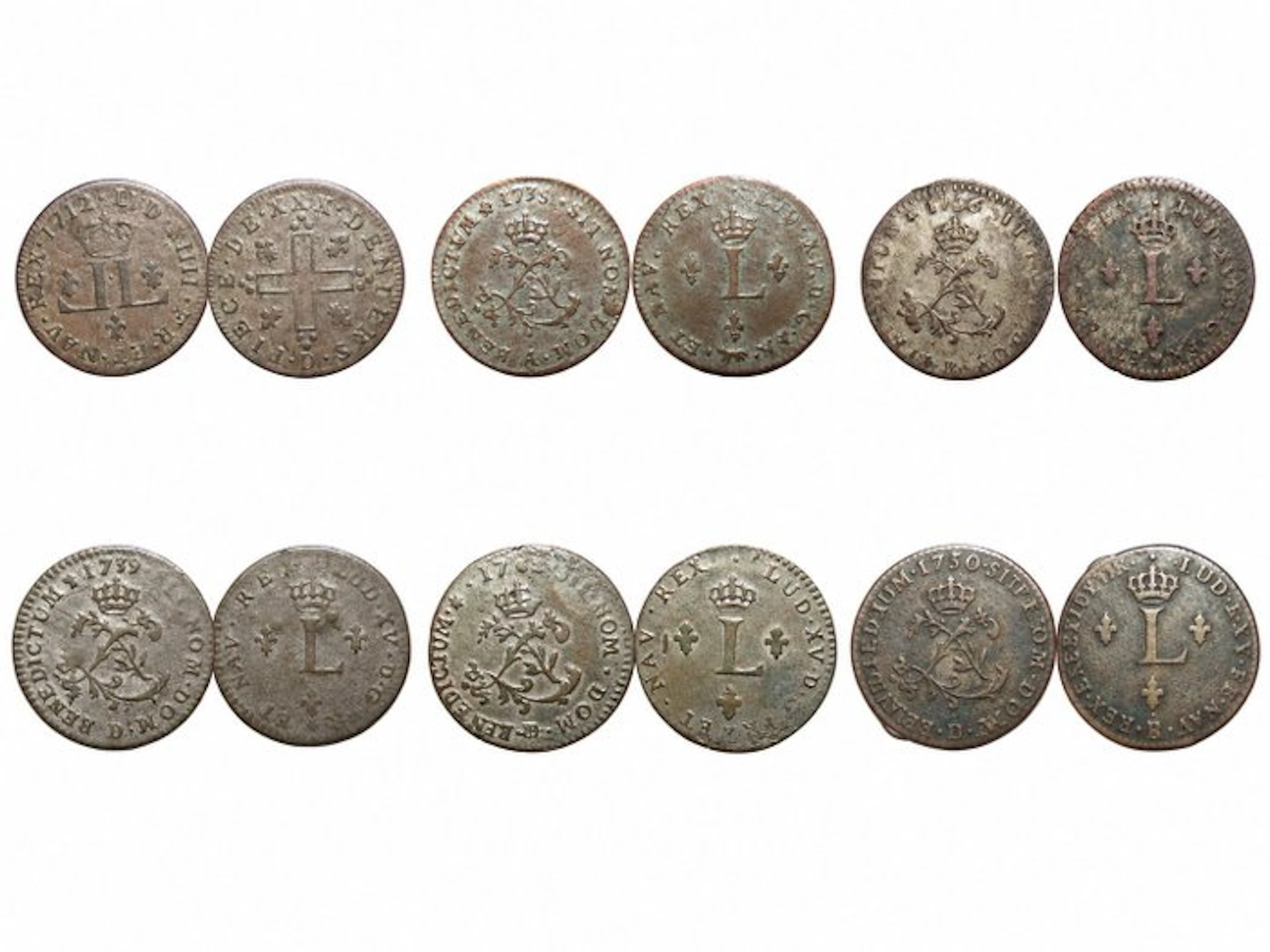 France. Louis XIV & XV – Lot de 6 billon 1712–1762 –...