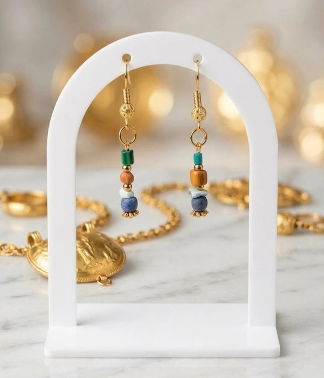 Ancient Egyptian Gold-plated Drop earrings - Lapis...