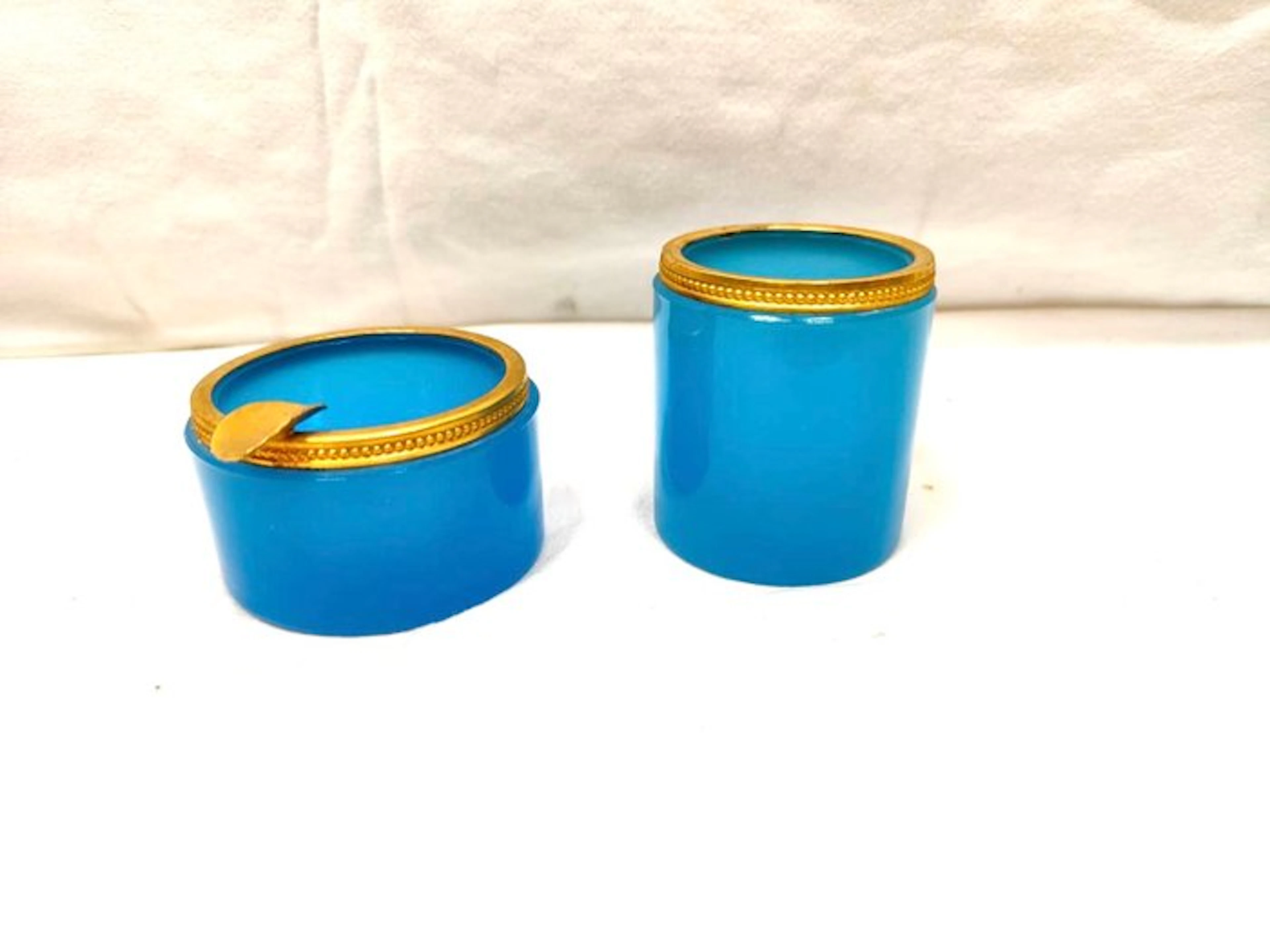 Jewellery box (2) - Two small opaline Blue jewelry...