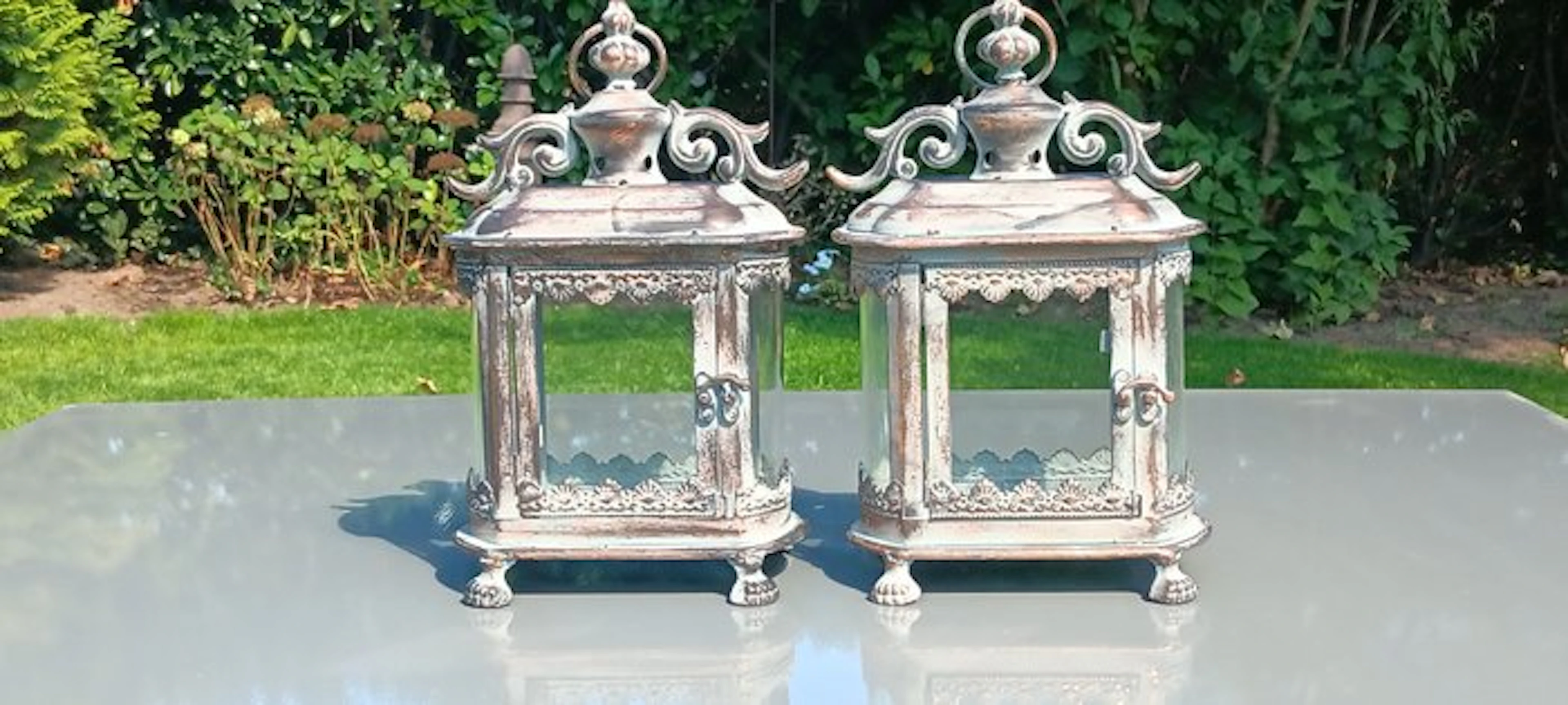 Prachtig effect in koper kleur - Lantern (2) - Iron - Two metal lanterns