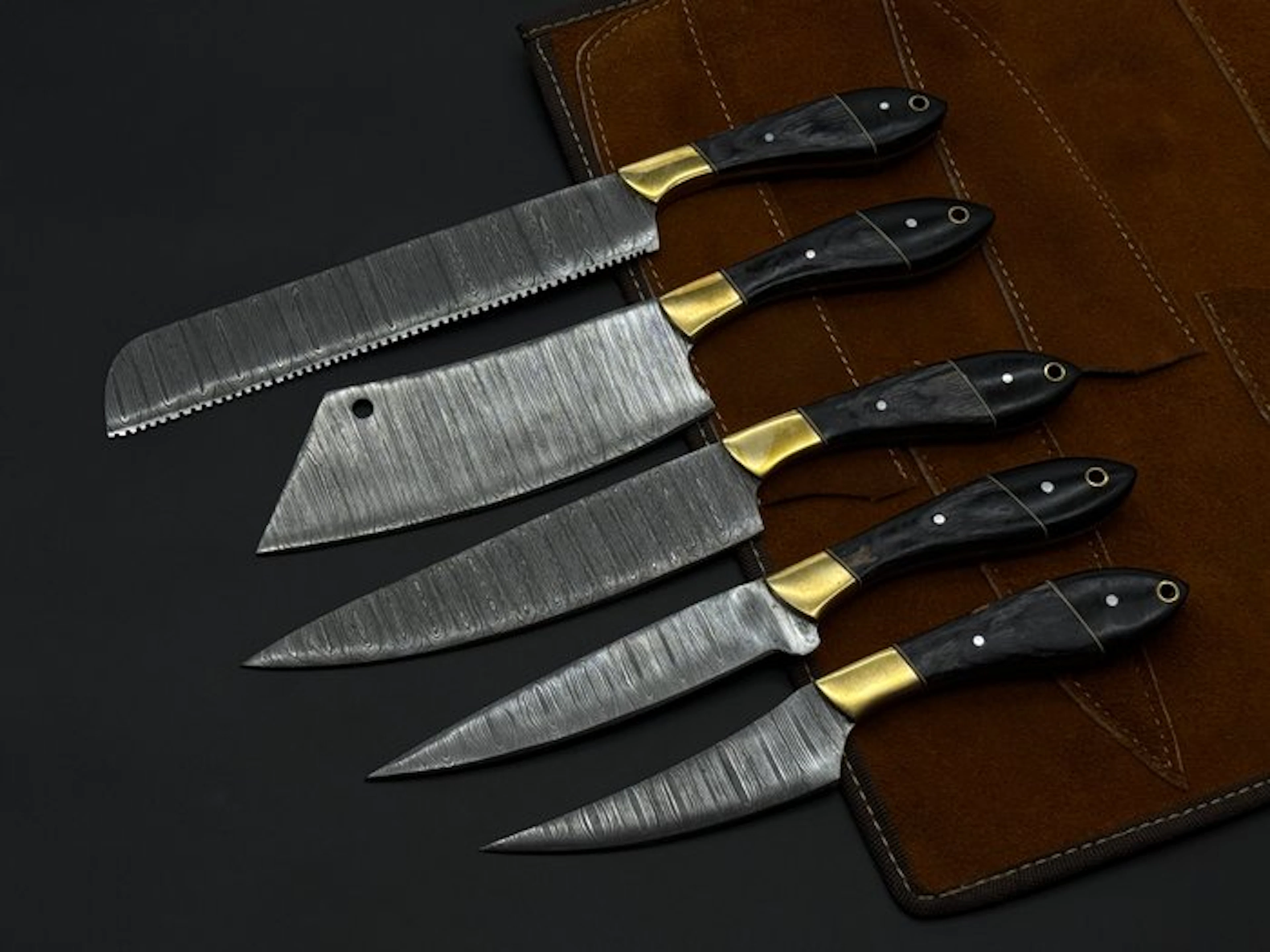 Japanese Style Kitchen Knife SET With Leather BAG...