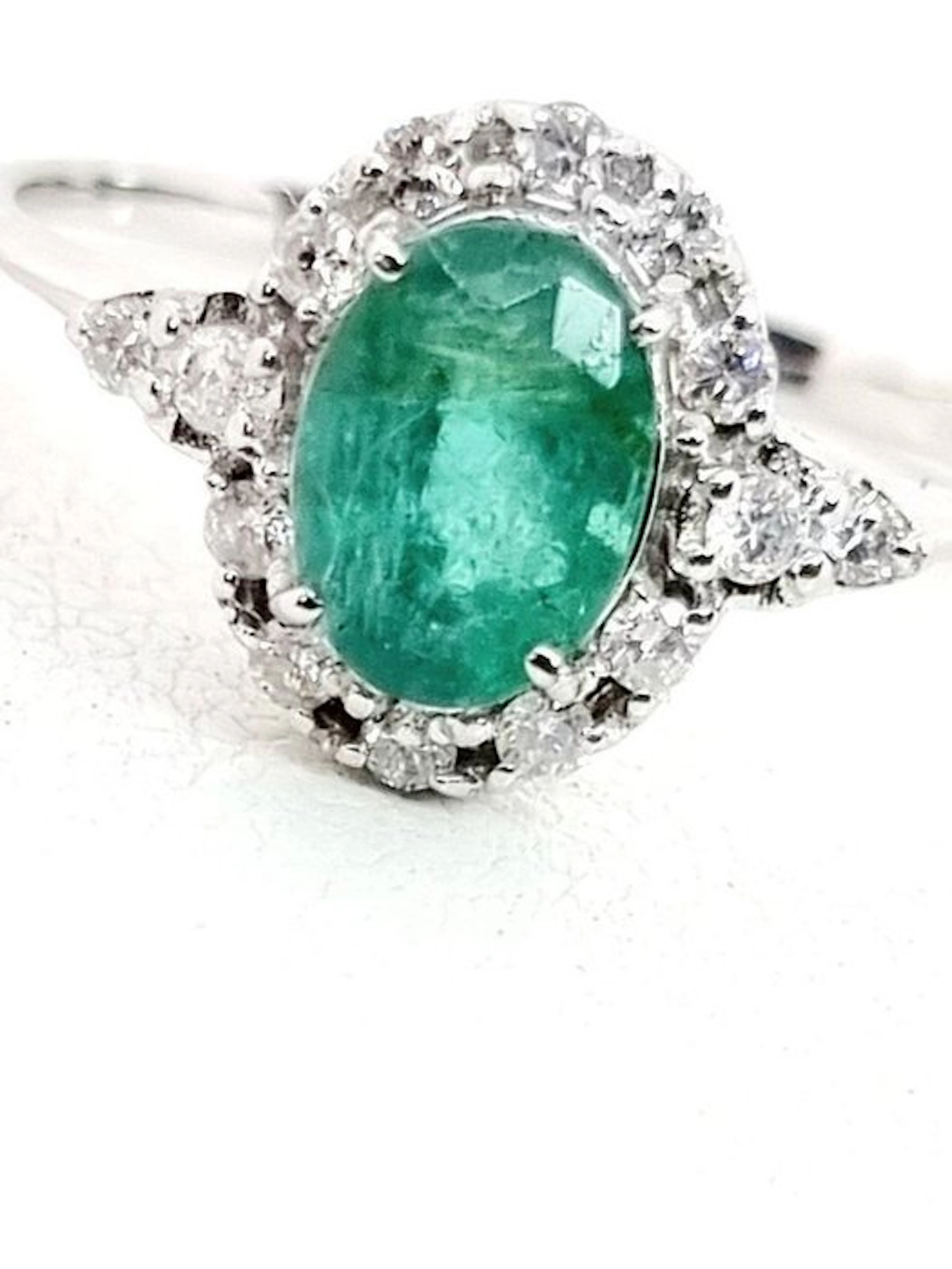 Ring - 18 kt. White gold Emerald - Diamond