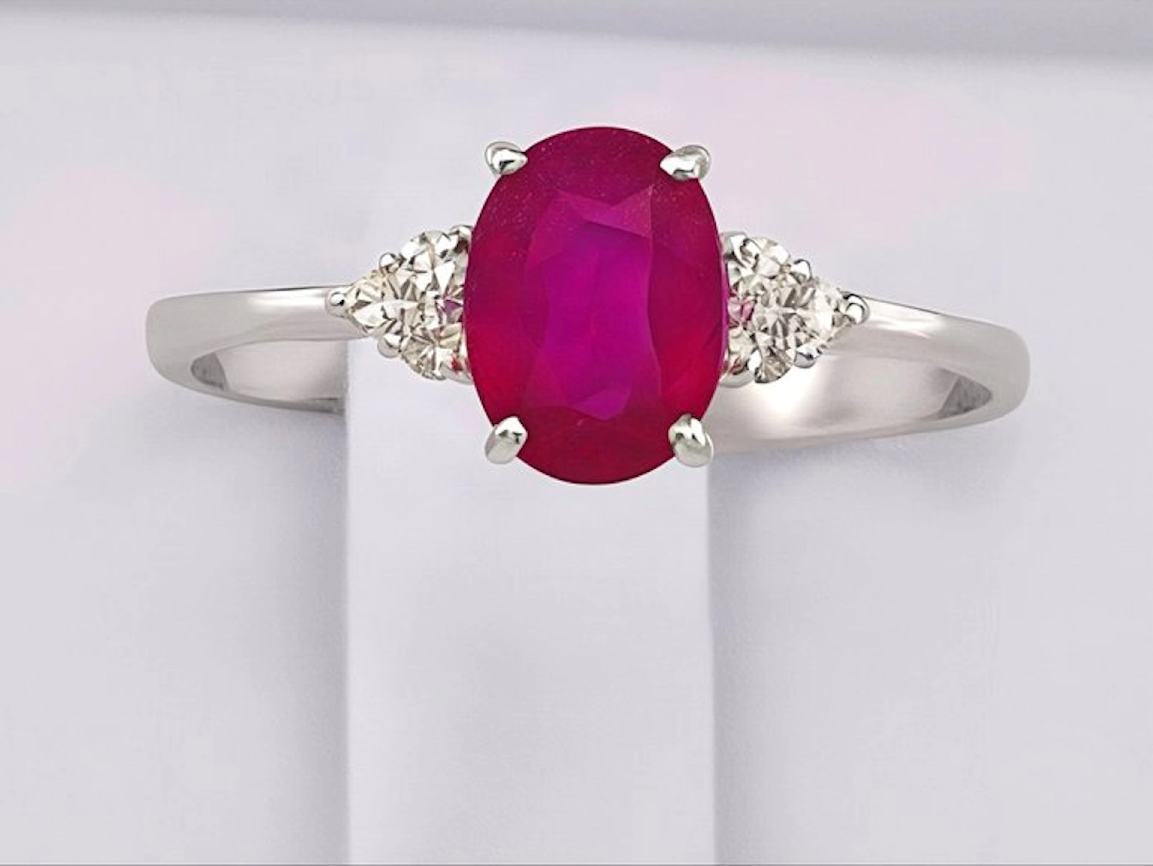 No reserve price - Ring - 14 kt. White gold Ruby - Diamond