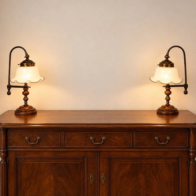 Table lamp (2) - A pair of vintage table lamps with wooden bases