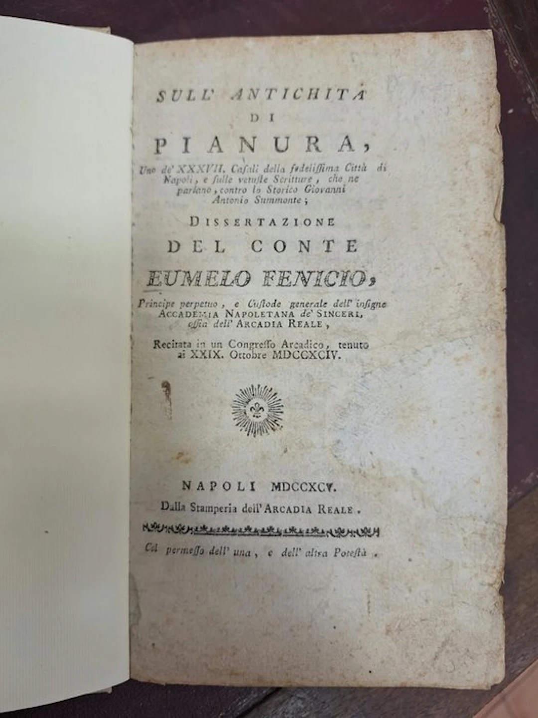 Eumelo Fenicio - Sull'antichità di Pianura uno de' XXXVII...