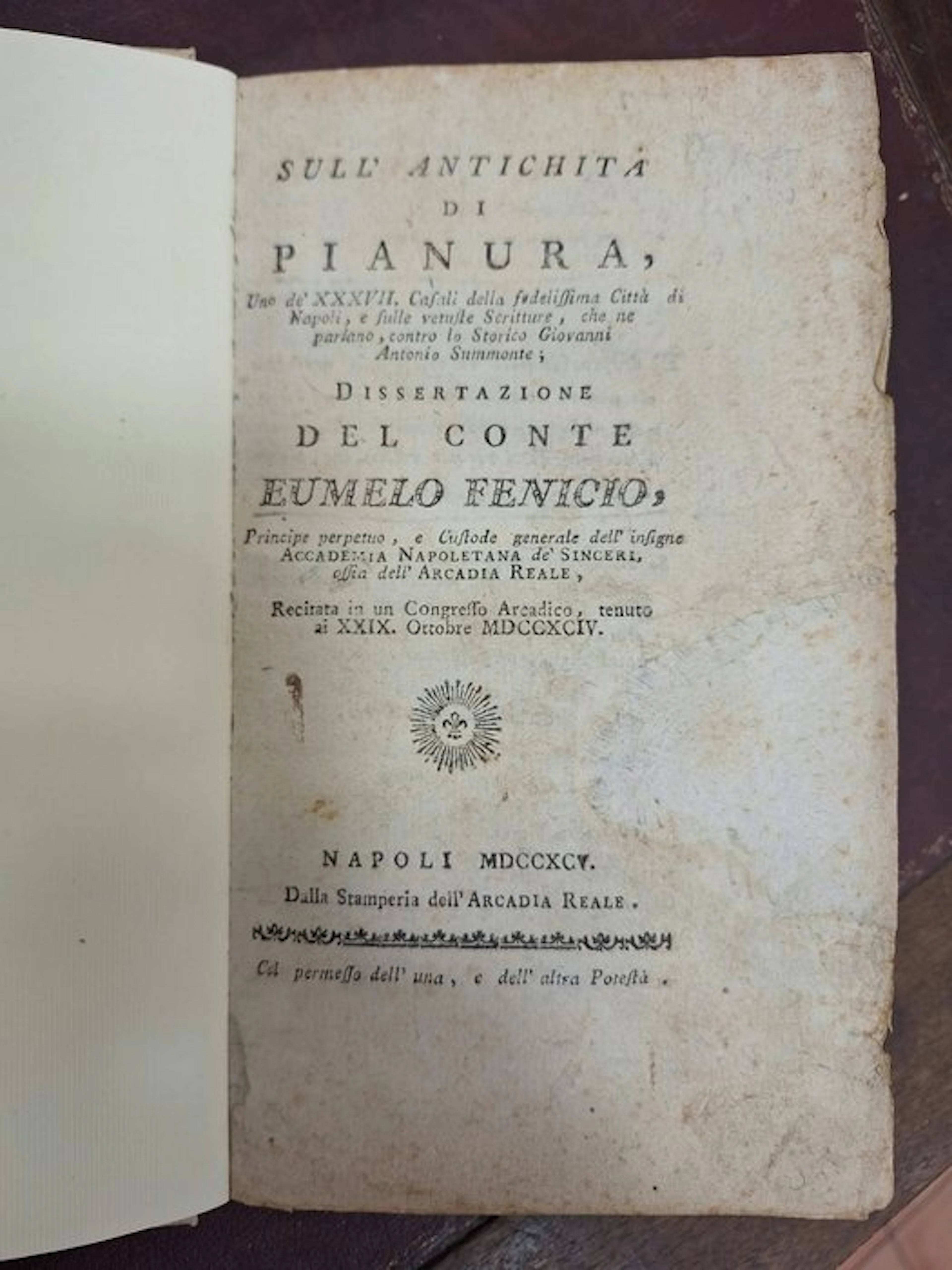 Eumelo Fenicio - Sull'antichità di Pianura uno de' XXXVII...