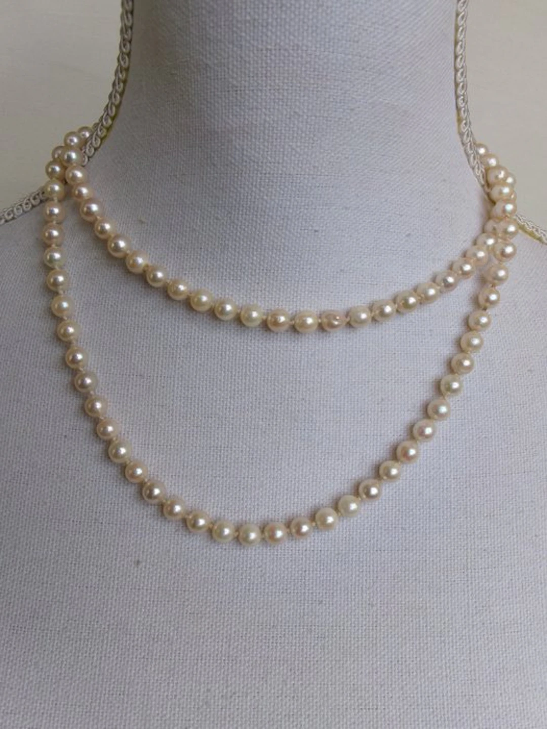 Silver, Akoya Pearls 6,5mm - Necklace - Art Deco JKa 95cm long