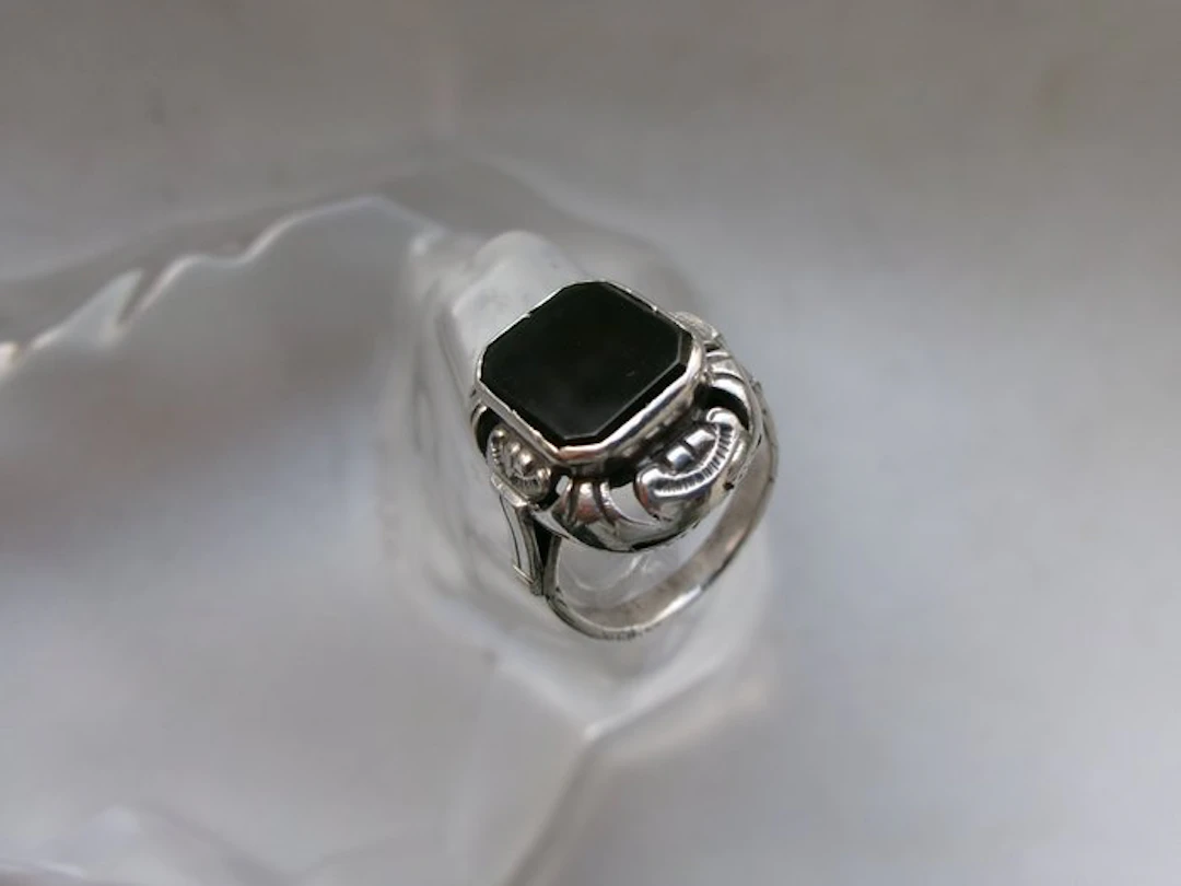 Silver, Onyx - Ring - Art Deco