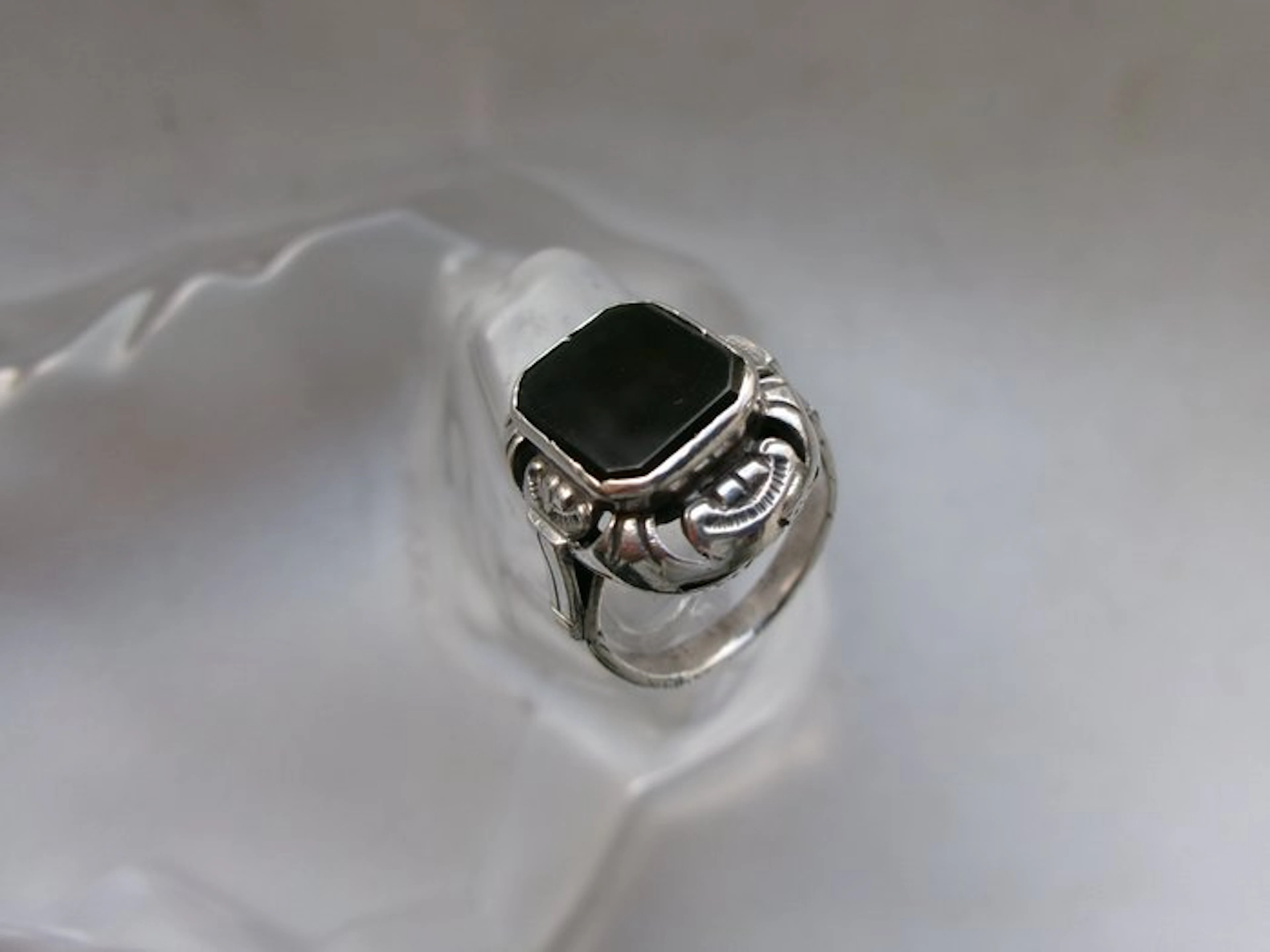 Silver, Onyx - Ring - Art Deco