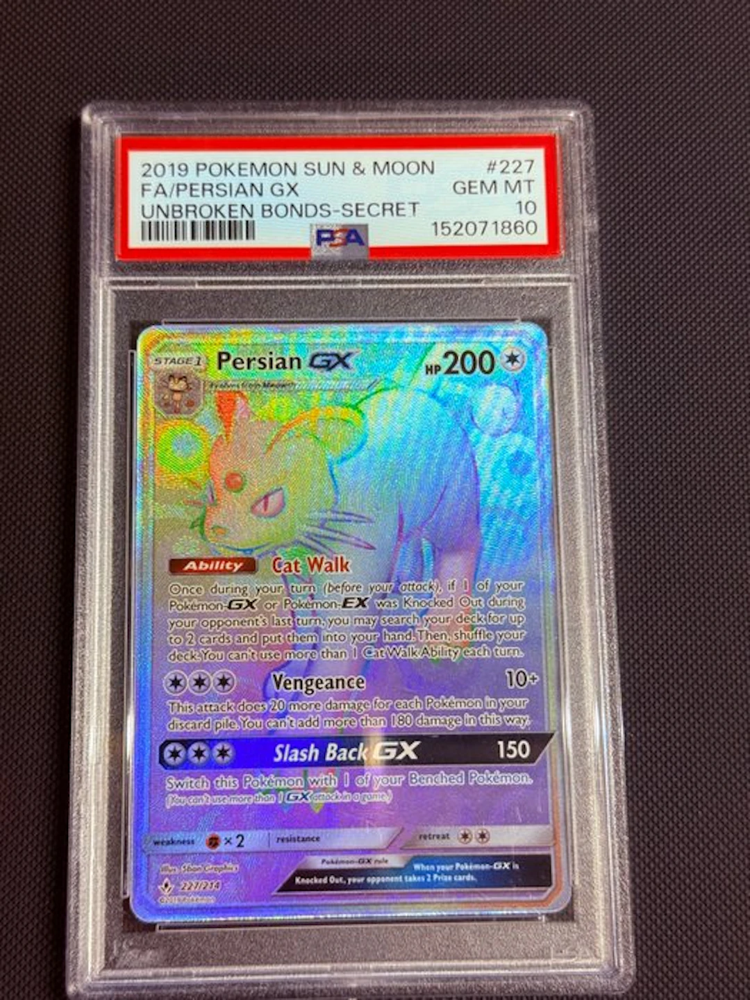 Pokémon - 1 Graded card - Persian-GX 227/214 Foil