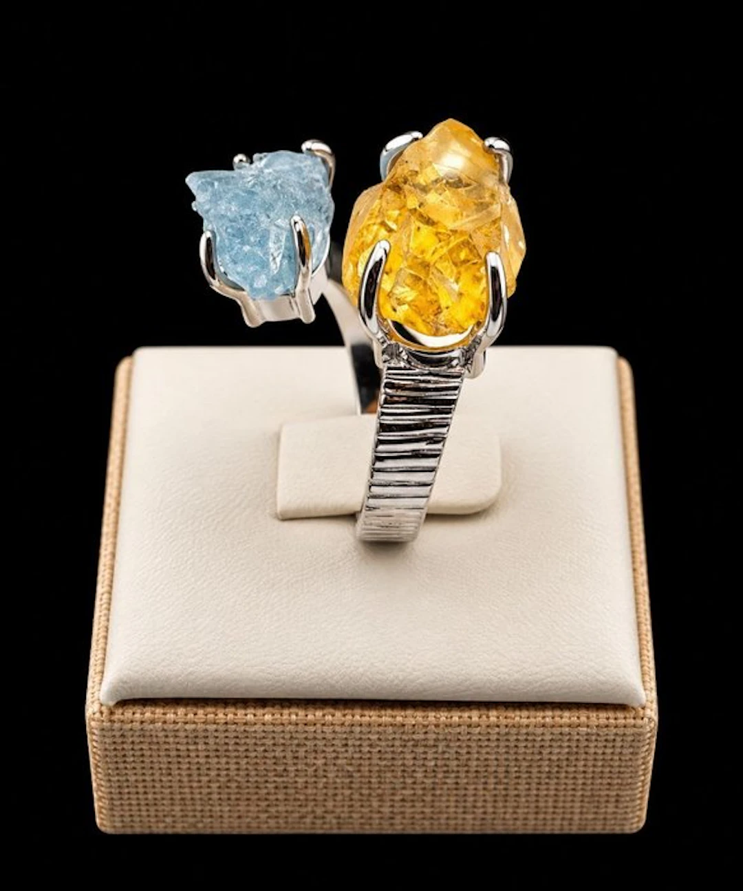 Ring with Aquamarine and raw Natural Citrine - Ring - Ring