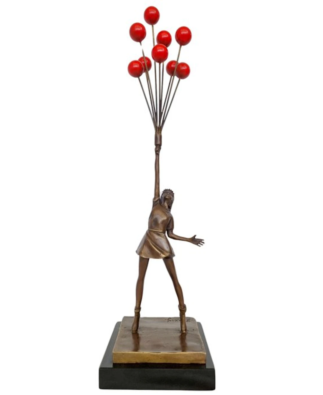 Sculpture, Girl with balloons - 53 cm - Bronze, Marble