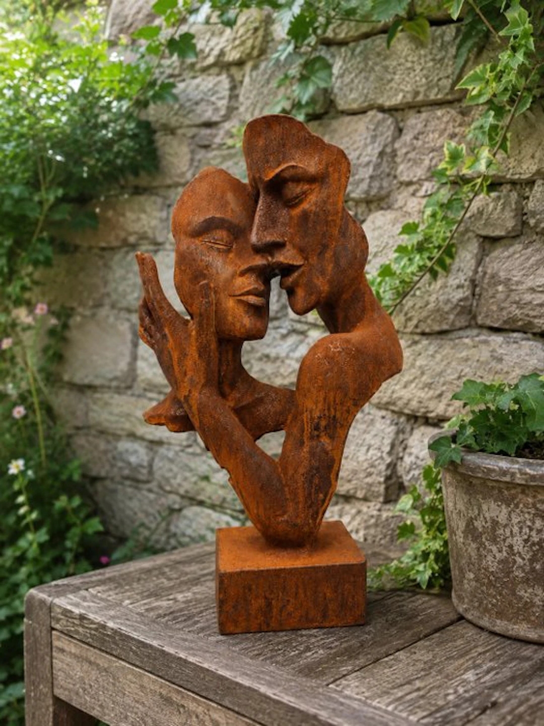 Sculpture, metal artistic statue "The hidden face" - 30 cm - Cast iron