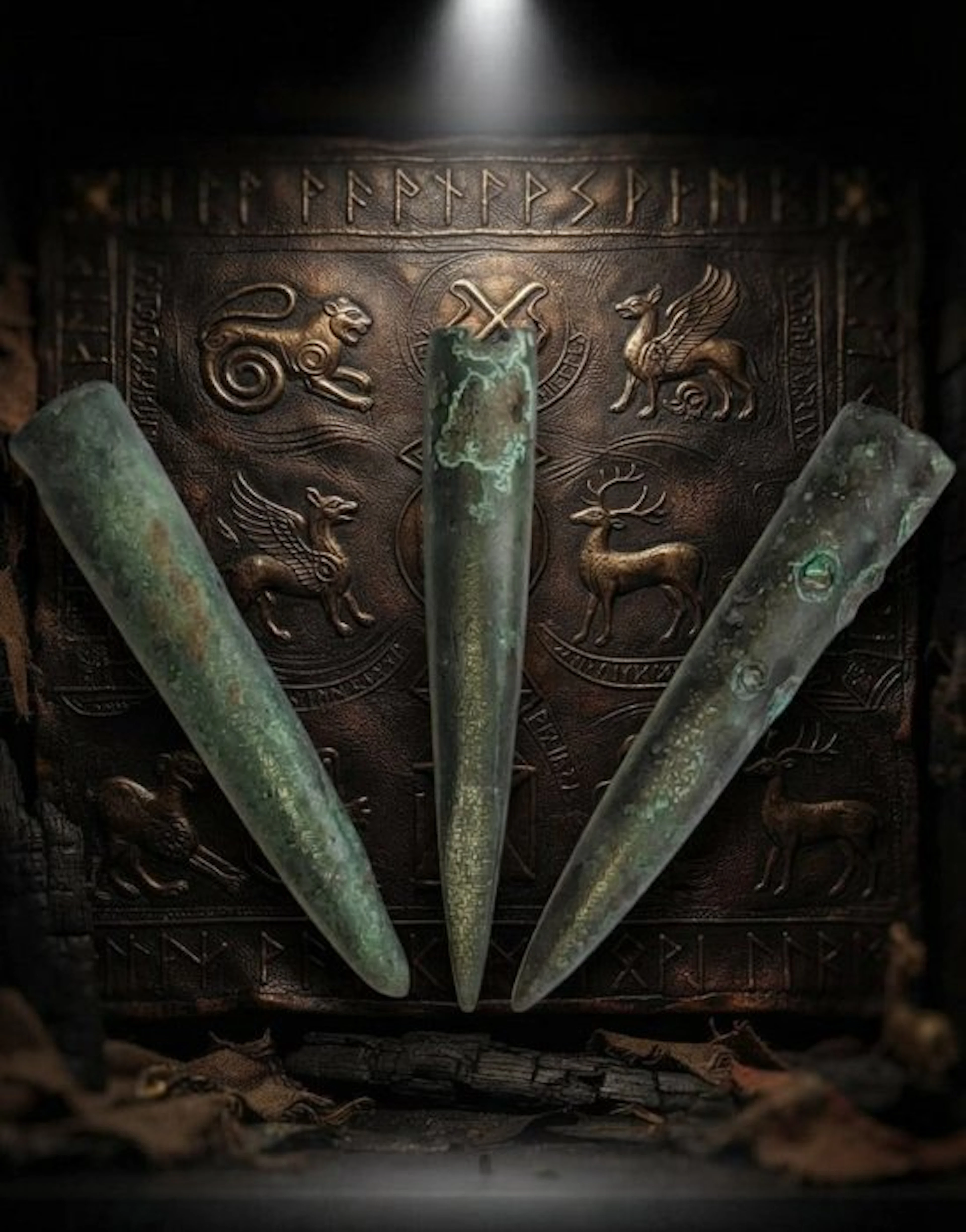 Scythian Three rare bullet-shaped bronze arrowheads.Good condition