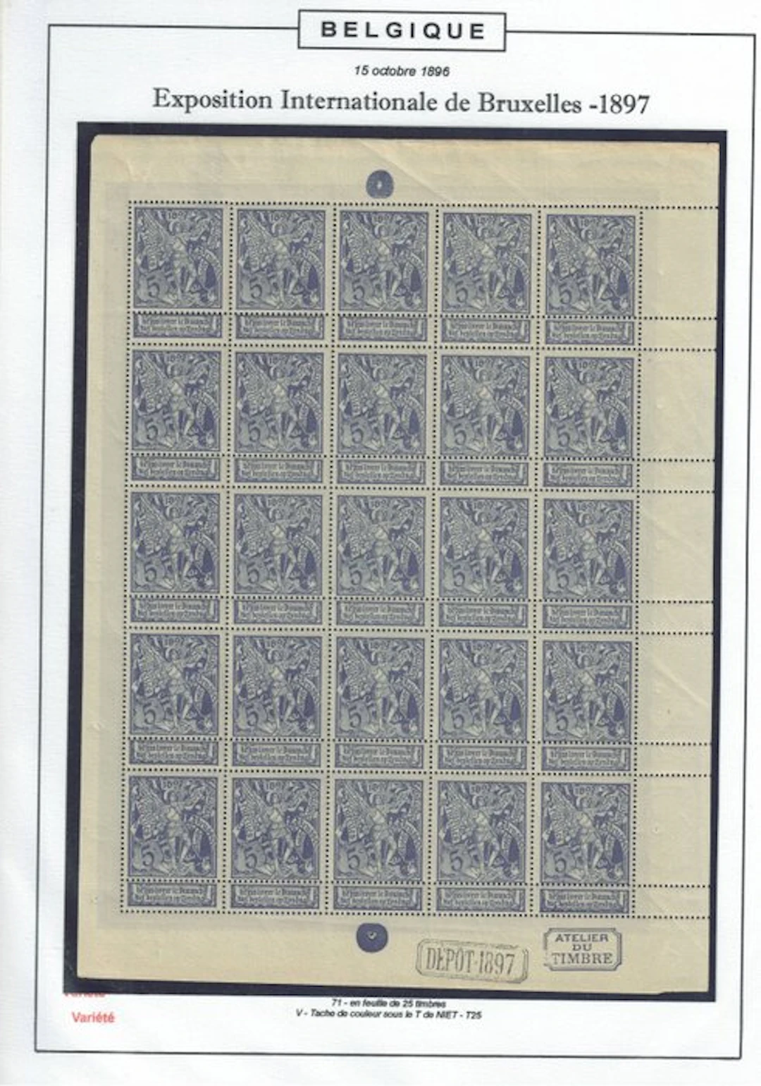 Belgium 1896 - The three small sheets with various...