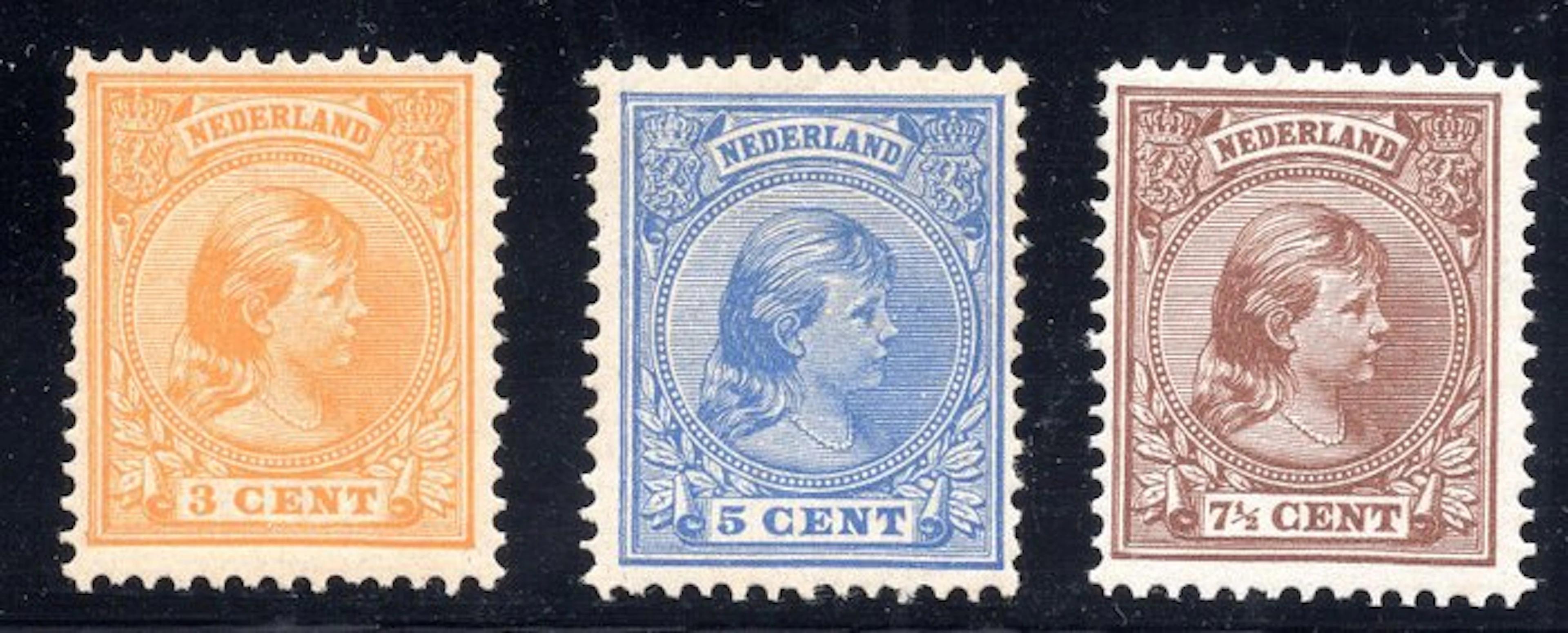 Netherlands 1891 - Princess Wilhelmina (hair down) - NVPH 34/36