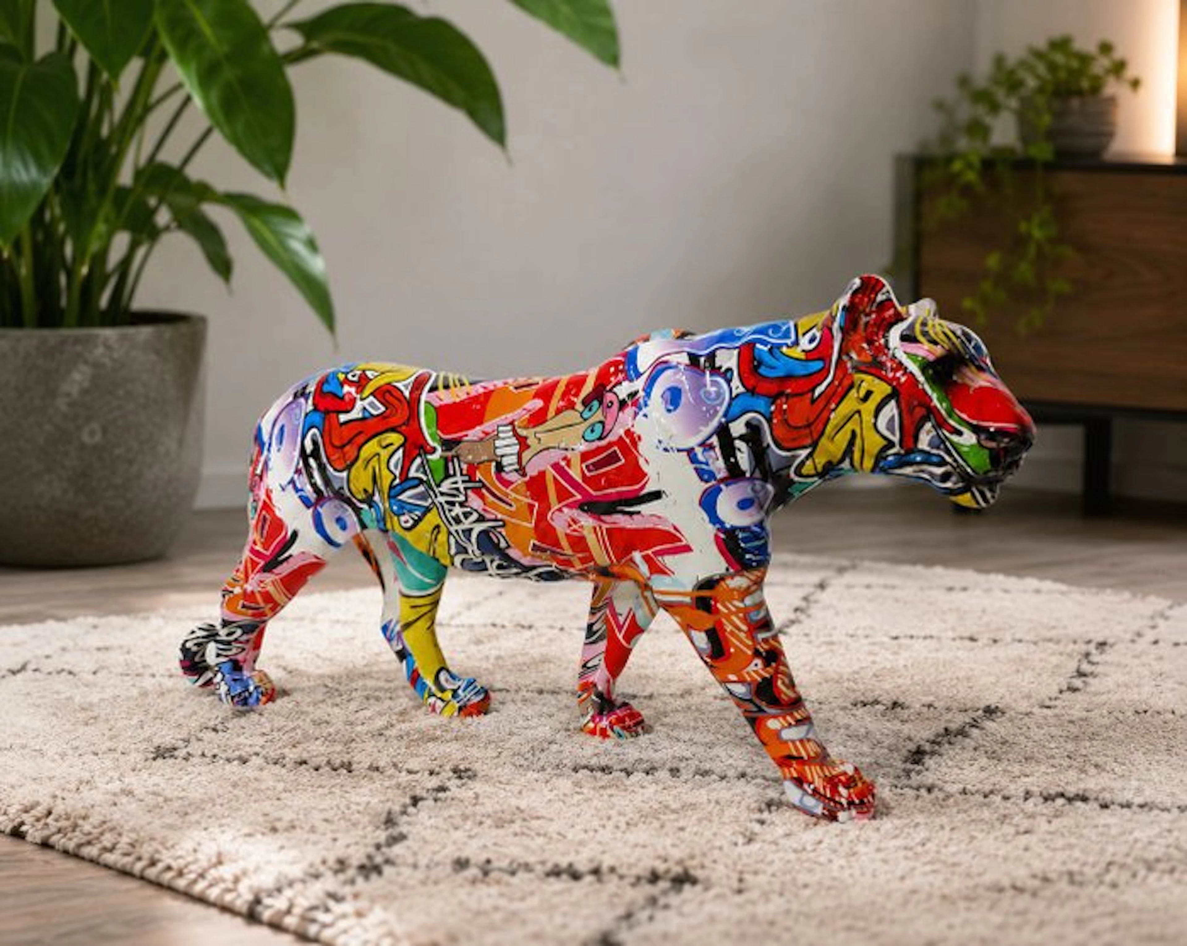 Statue, street Art luipaard - 19 cm - polyresin