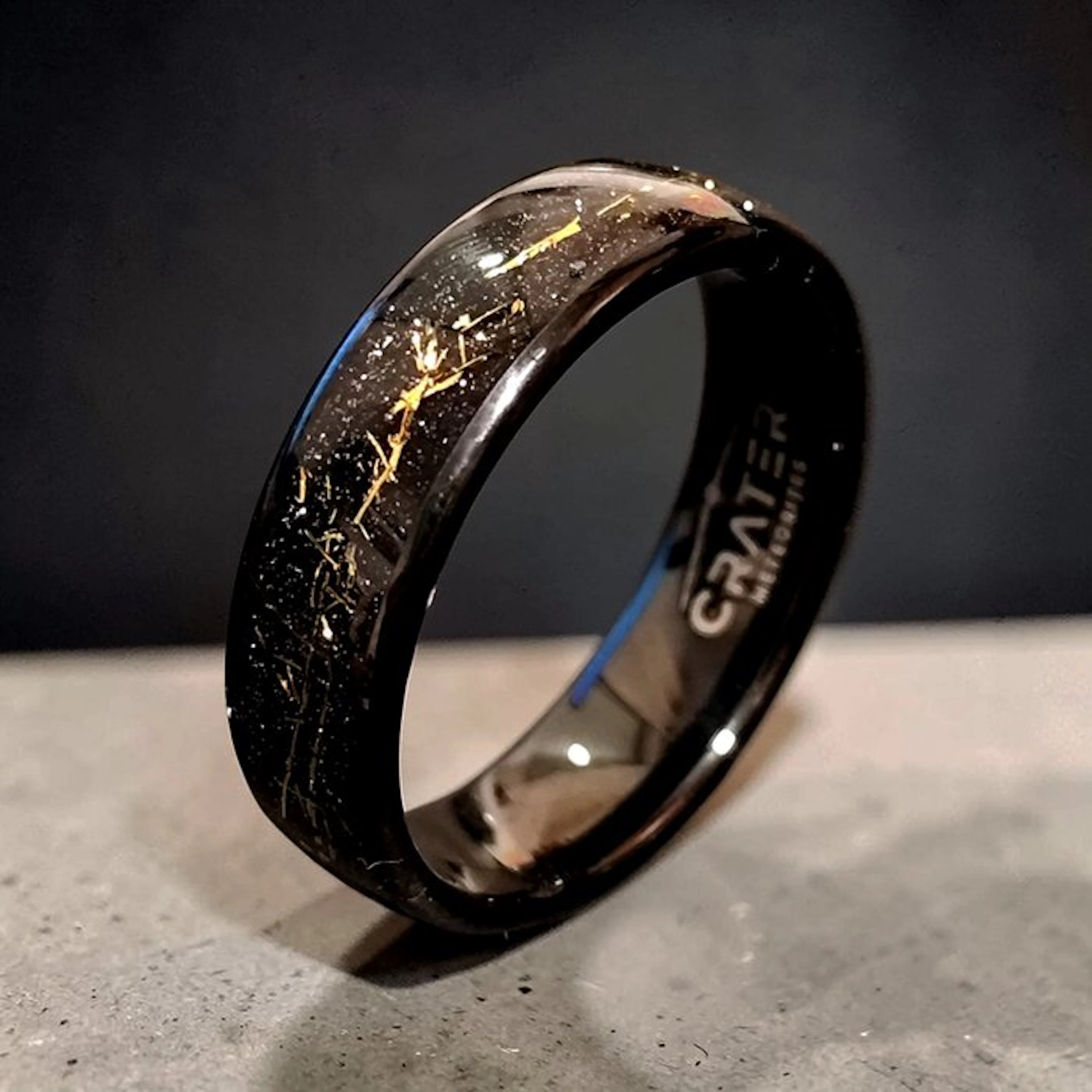 "Galaxy" TUNGSTEN RING with METEORITE & GOLD INLAYS
