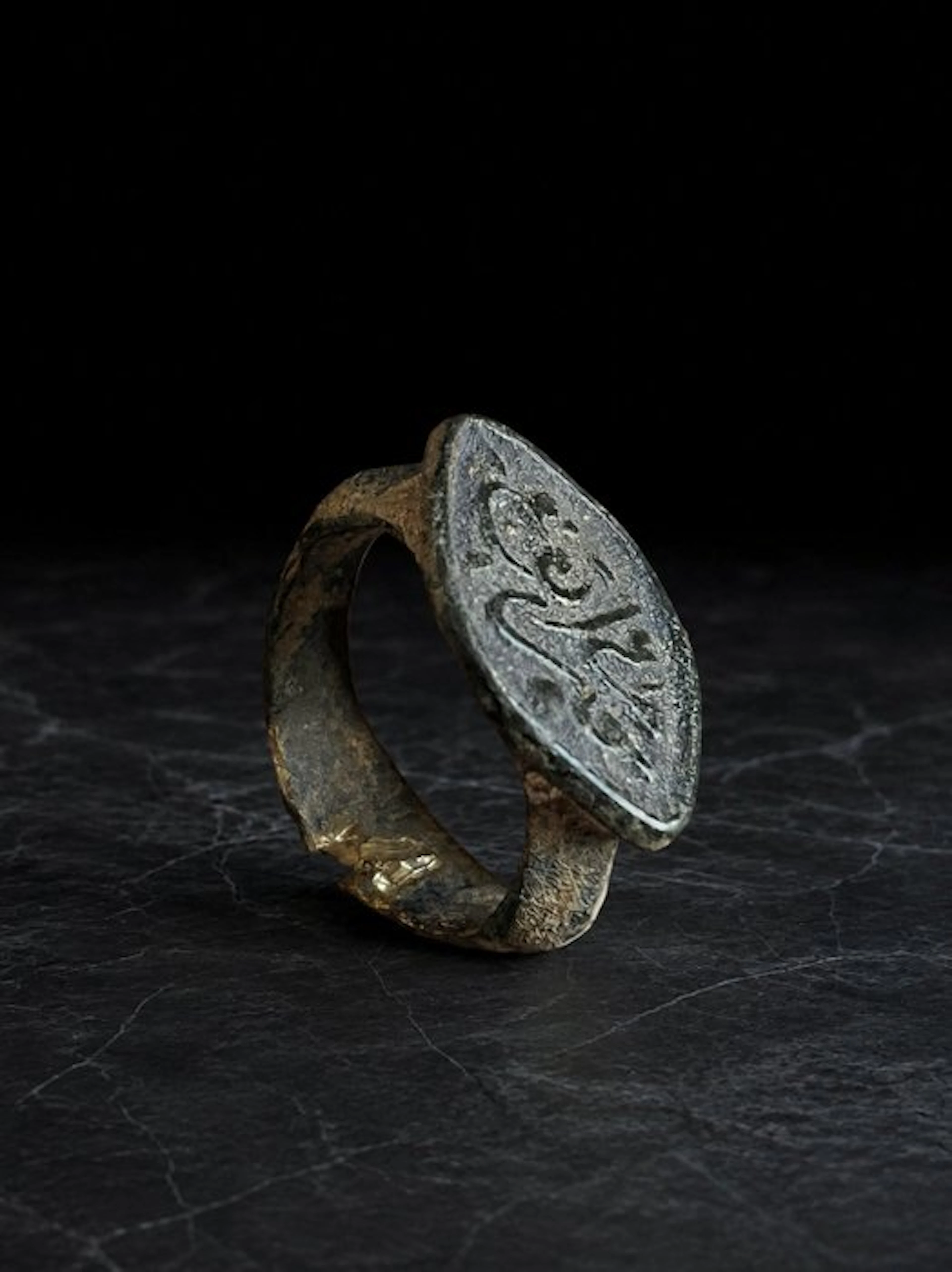 Byzantine Bronze Sing Ring with Engraved Bezel 9th to...