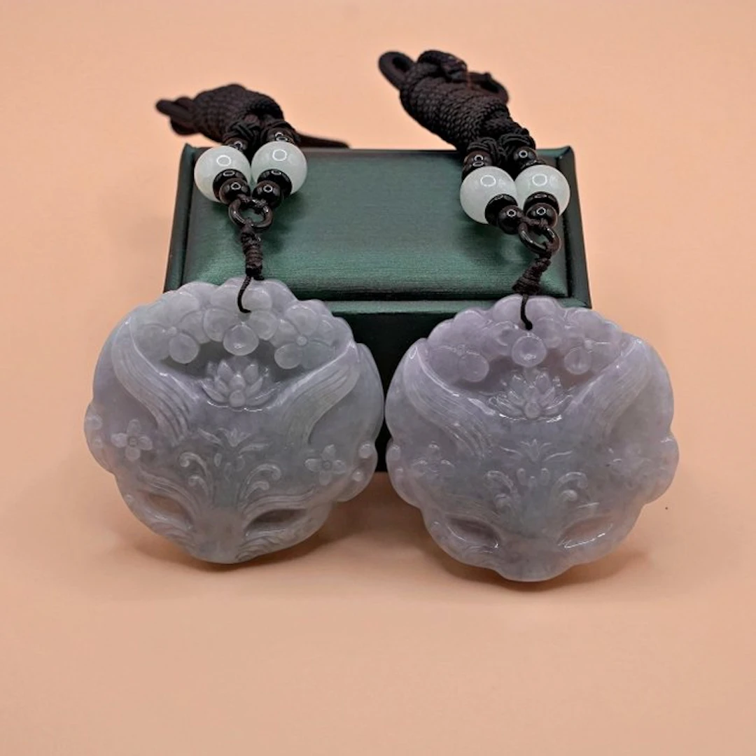 NGTC Certified Natural Jadeite – Twin Guardian Fox Spirit...