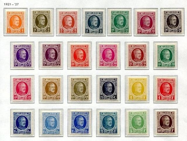 Belgium 1922/1927 - Albert I: Type 'Houyoux' as on Davo album page 13