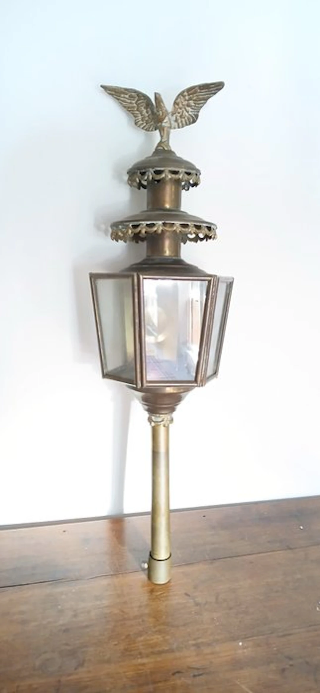 74 cm Height brass hexagonal glass with imperial eagle...