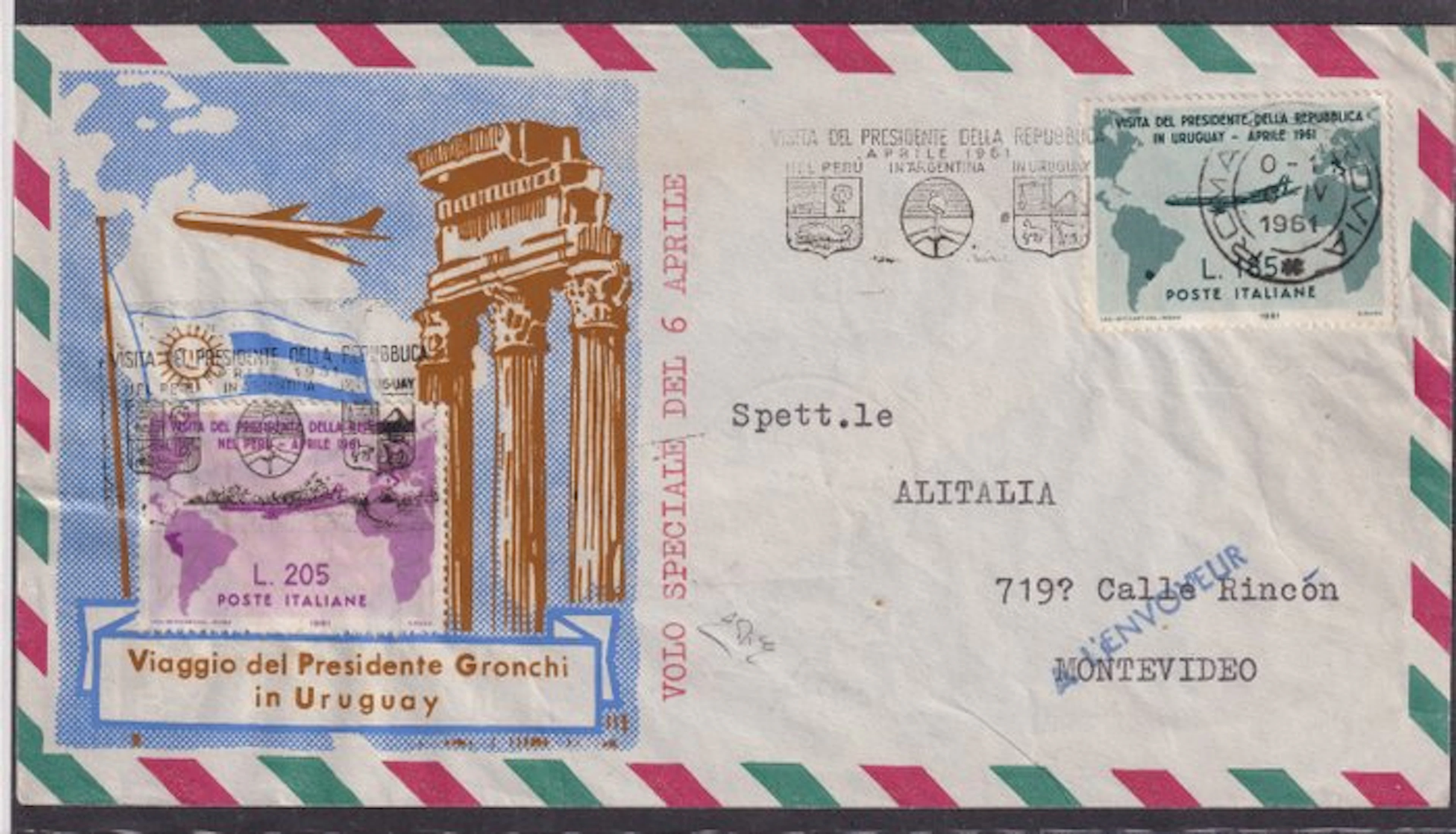 Italian Republic 1961 - Gronchi Rosa Not Covered Traveled...