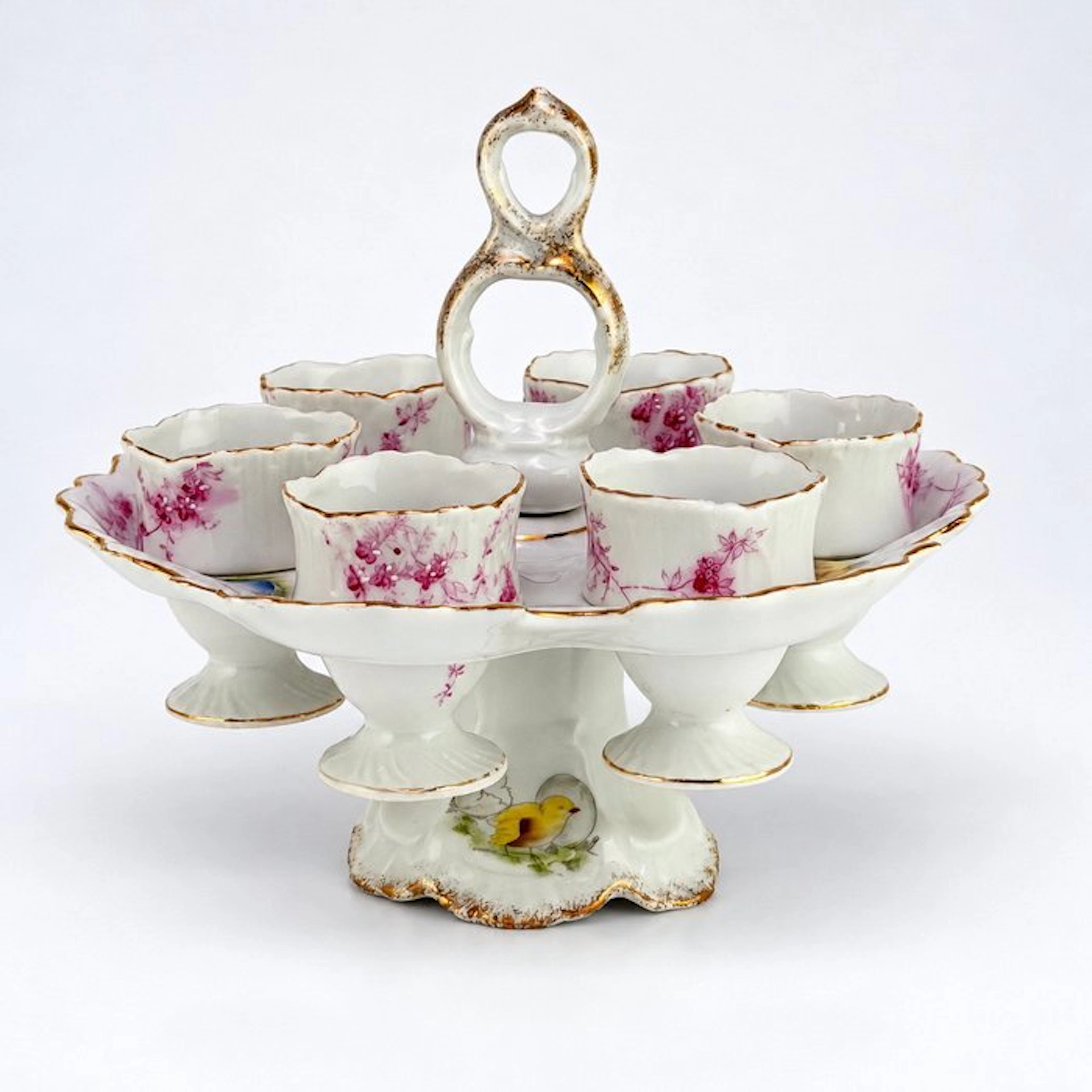 Egg cup (7) - birds & colourful floral motifs painted...