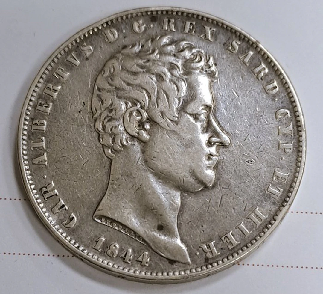 Italy, Kingdom of Sardinia Carlo Alberto. 5 Lire 1844 (No reserve price)