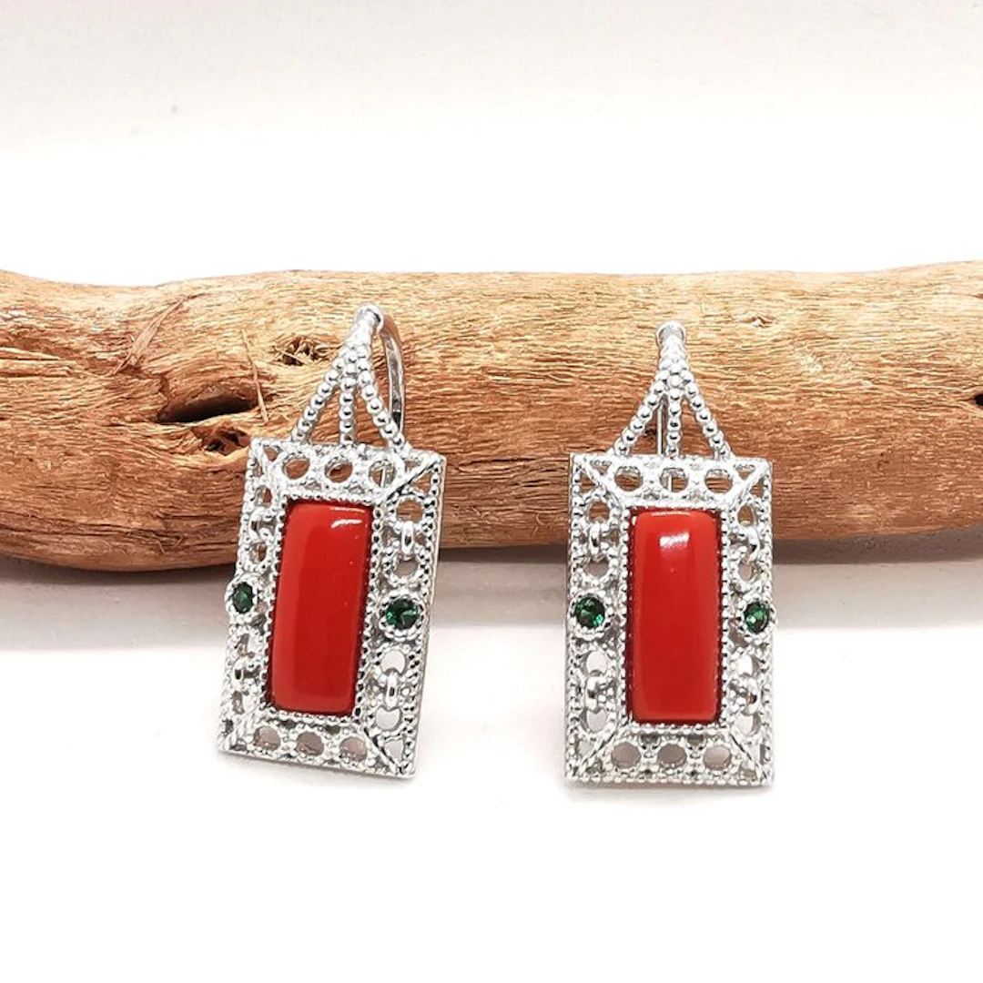 Coral - Silver - Earrings - Italian Craftsmanship