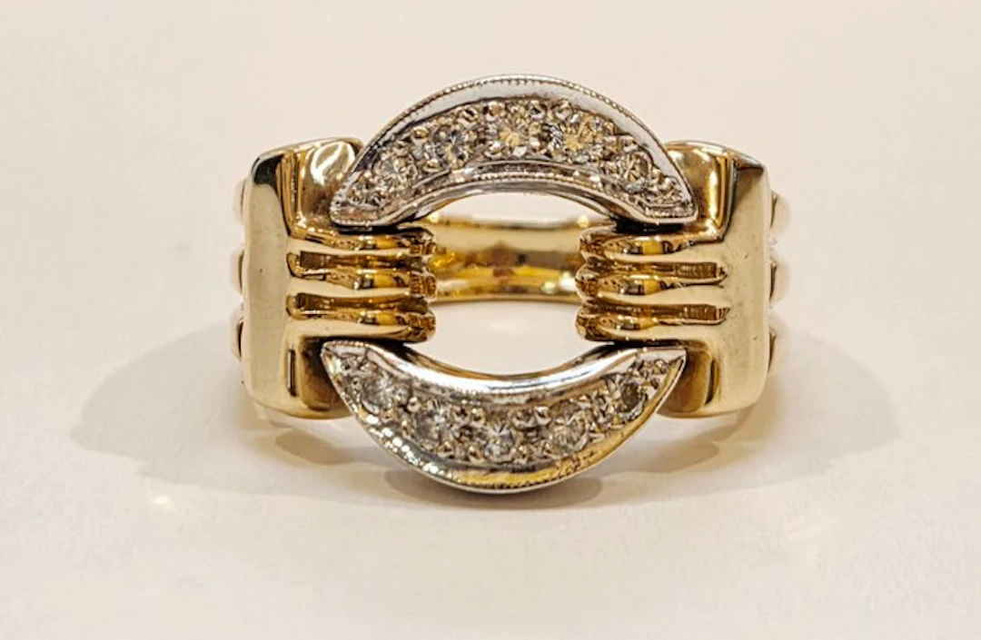 Ring - 18 kt. Yellow gold, White gold - Italy 80s Perfect