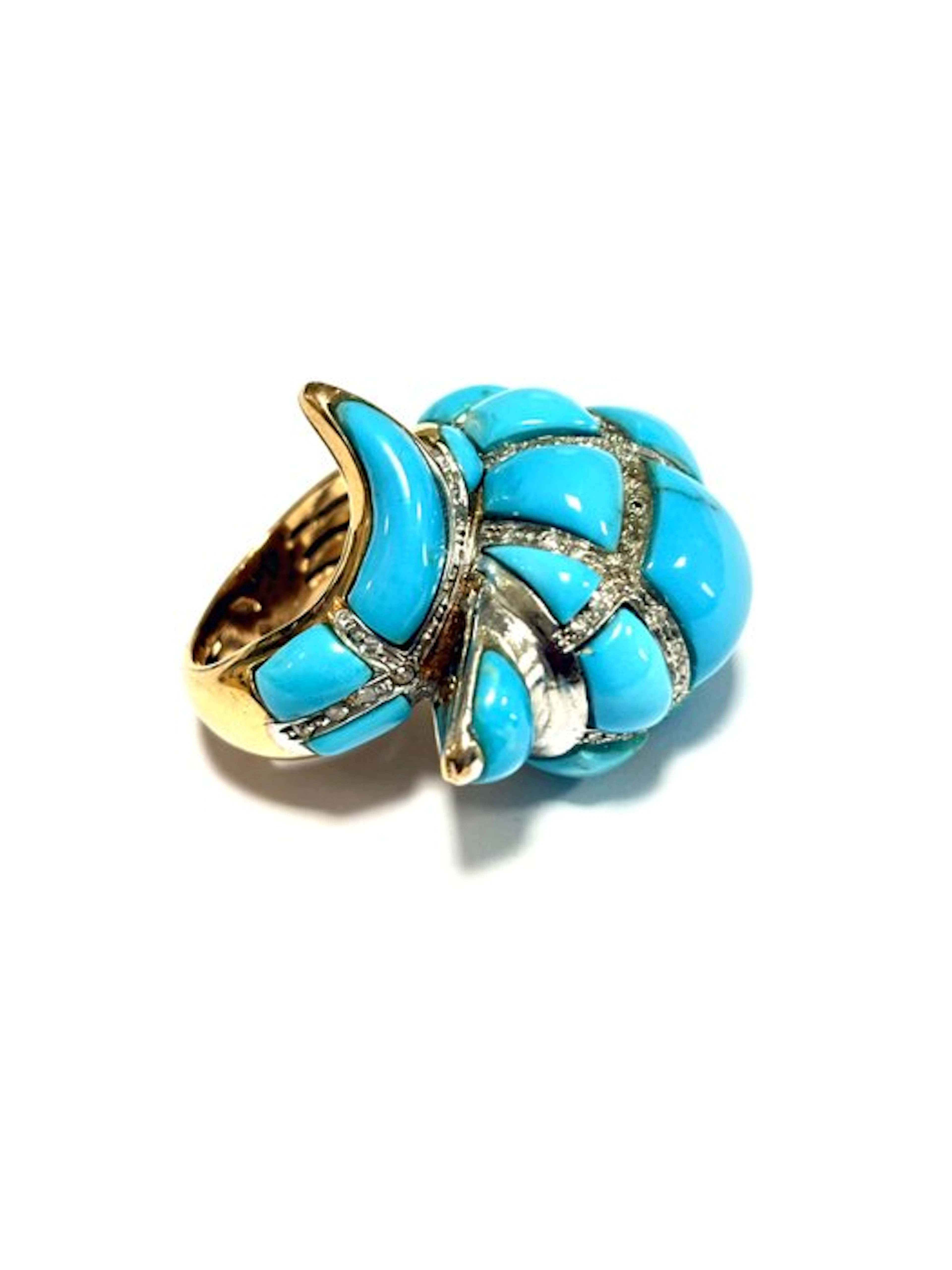 Ring - 9 kt. Rose gold, White gold Turquoise - Diamond