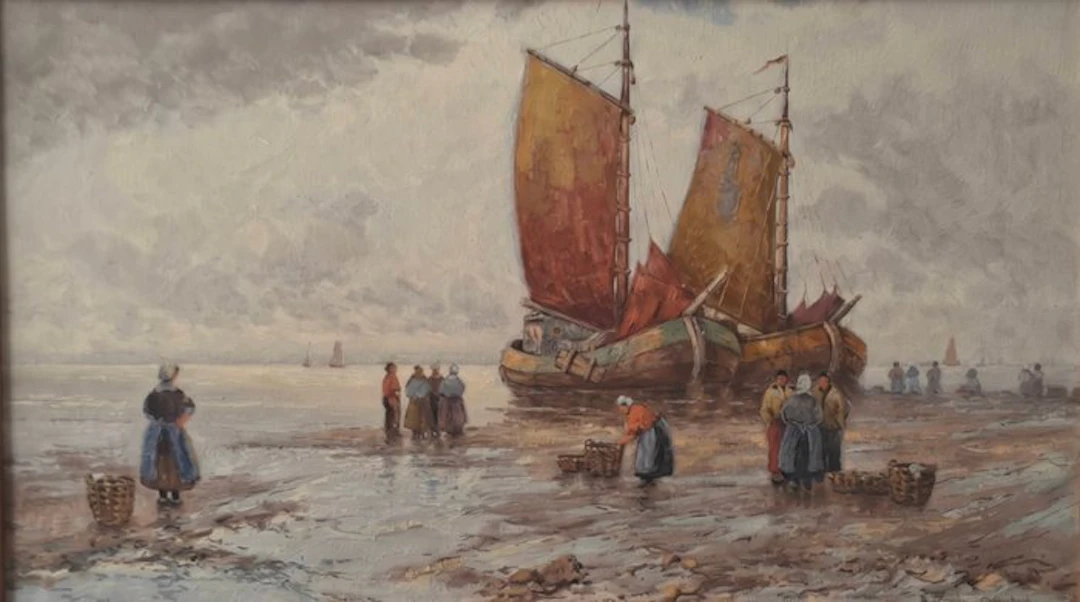 Richard Ernst Lorenz-Mellenbach (1878-?) - Fischerboote bei Ebbe